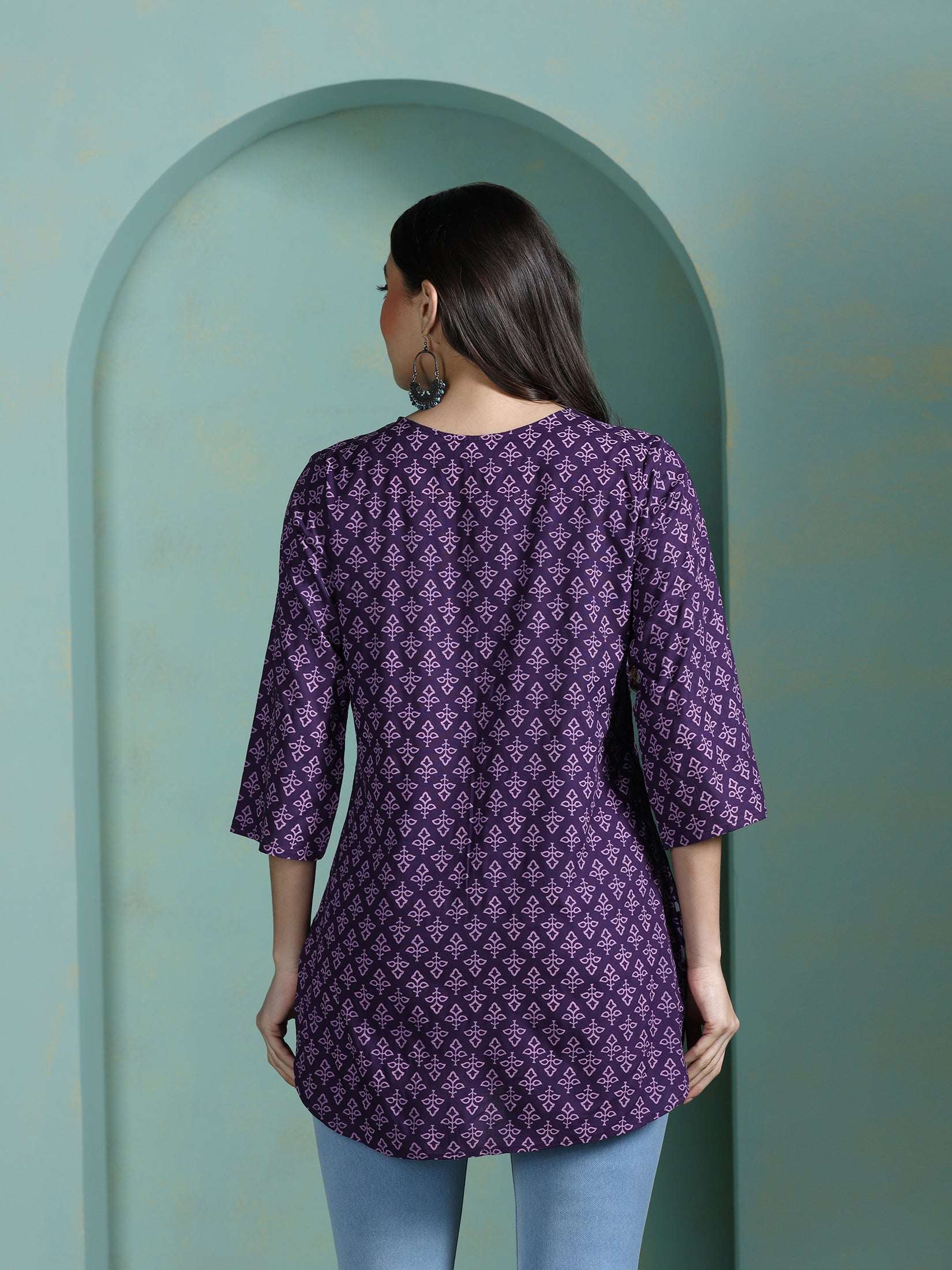 Women Liva Purple Printed Tunic
