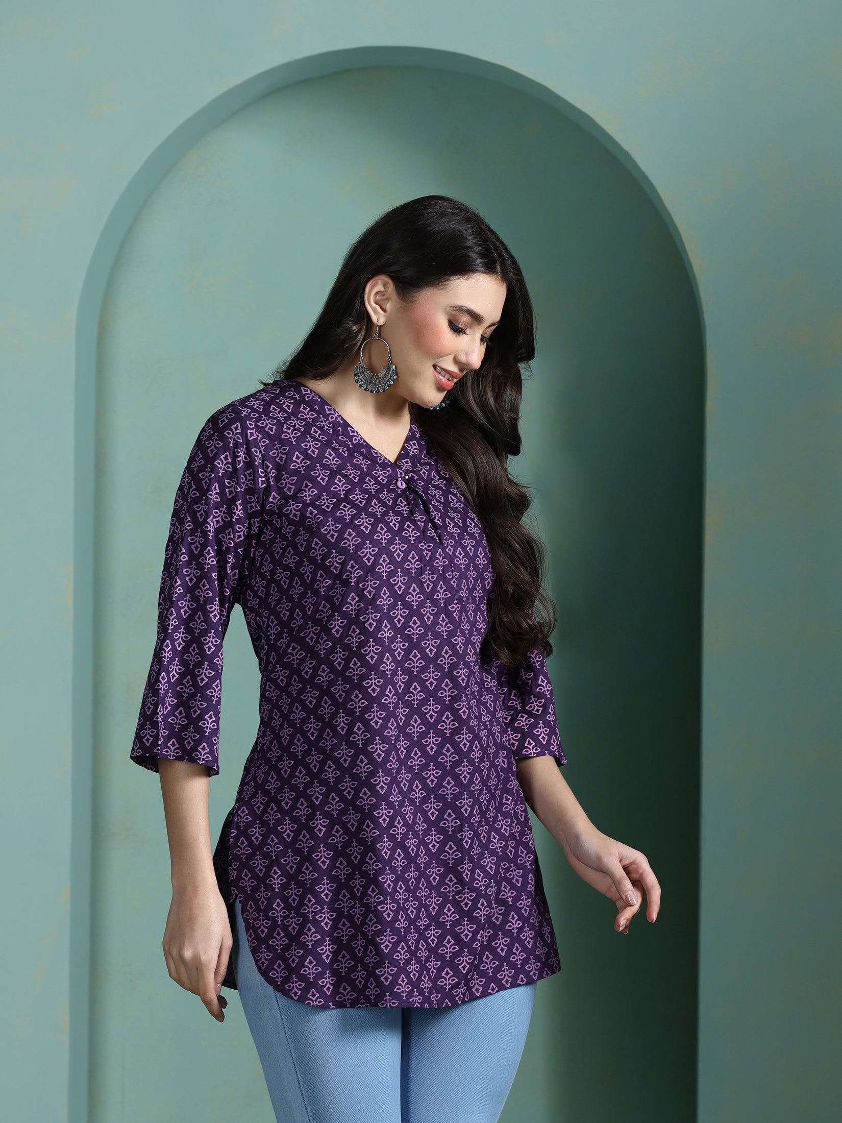 Women Liva Purple Printed Tunic