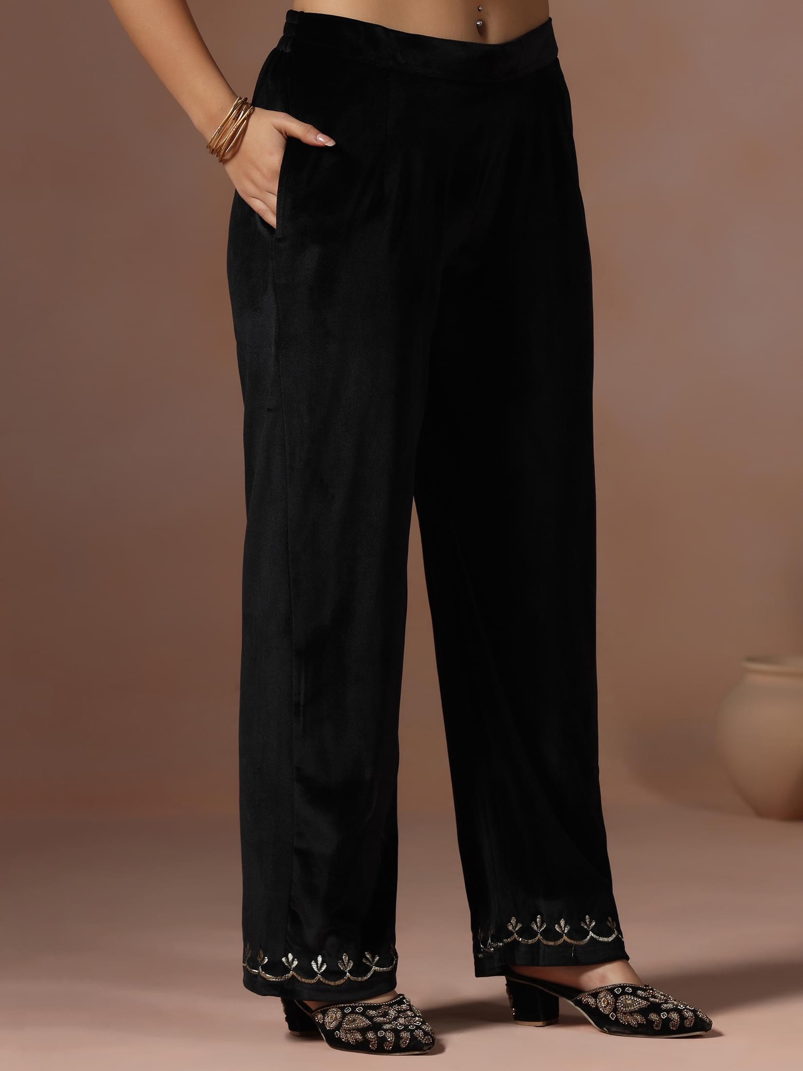 Winter Wear Women Velvet Black Embroidered Co-Ord Set.