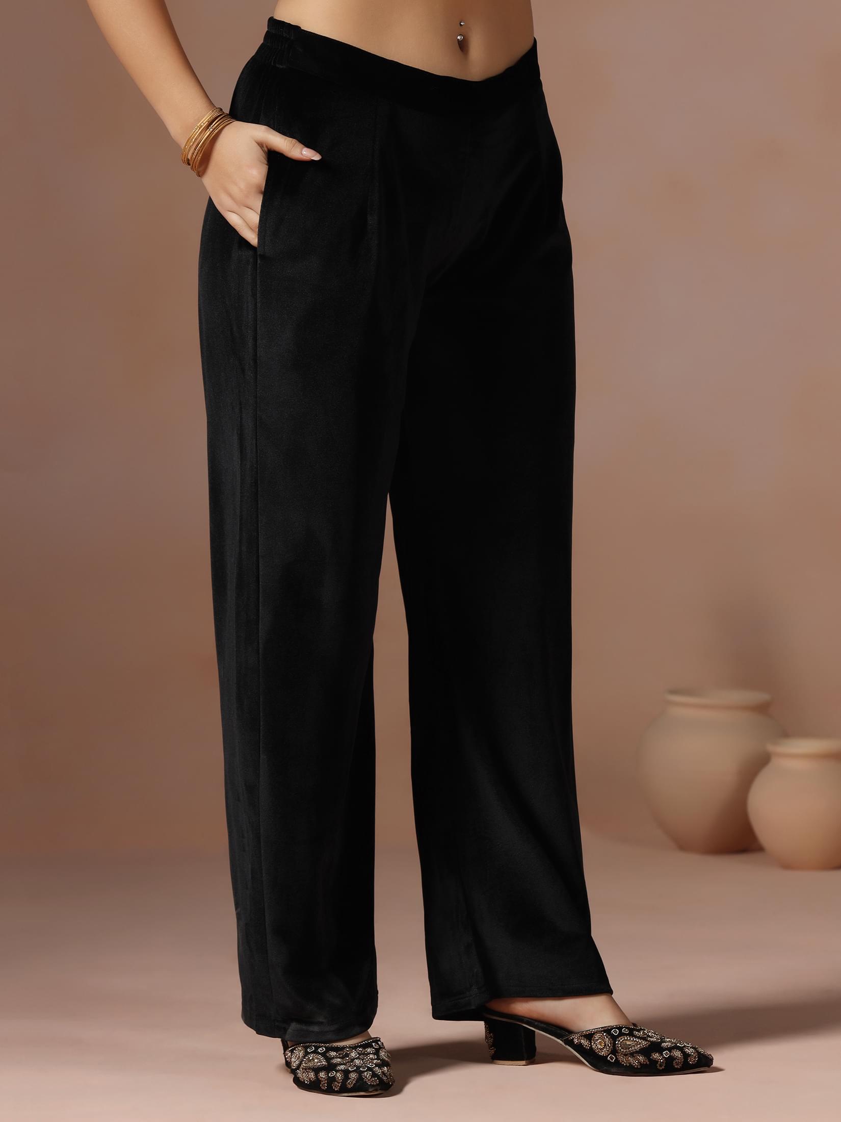 Winter Women Velvet Black Embroidered Co-Ord Set.