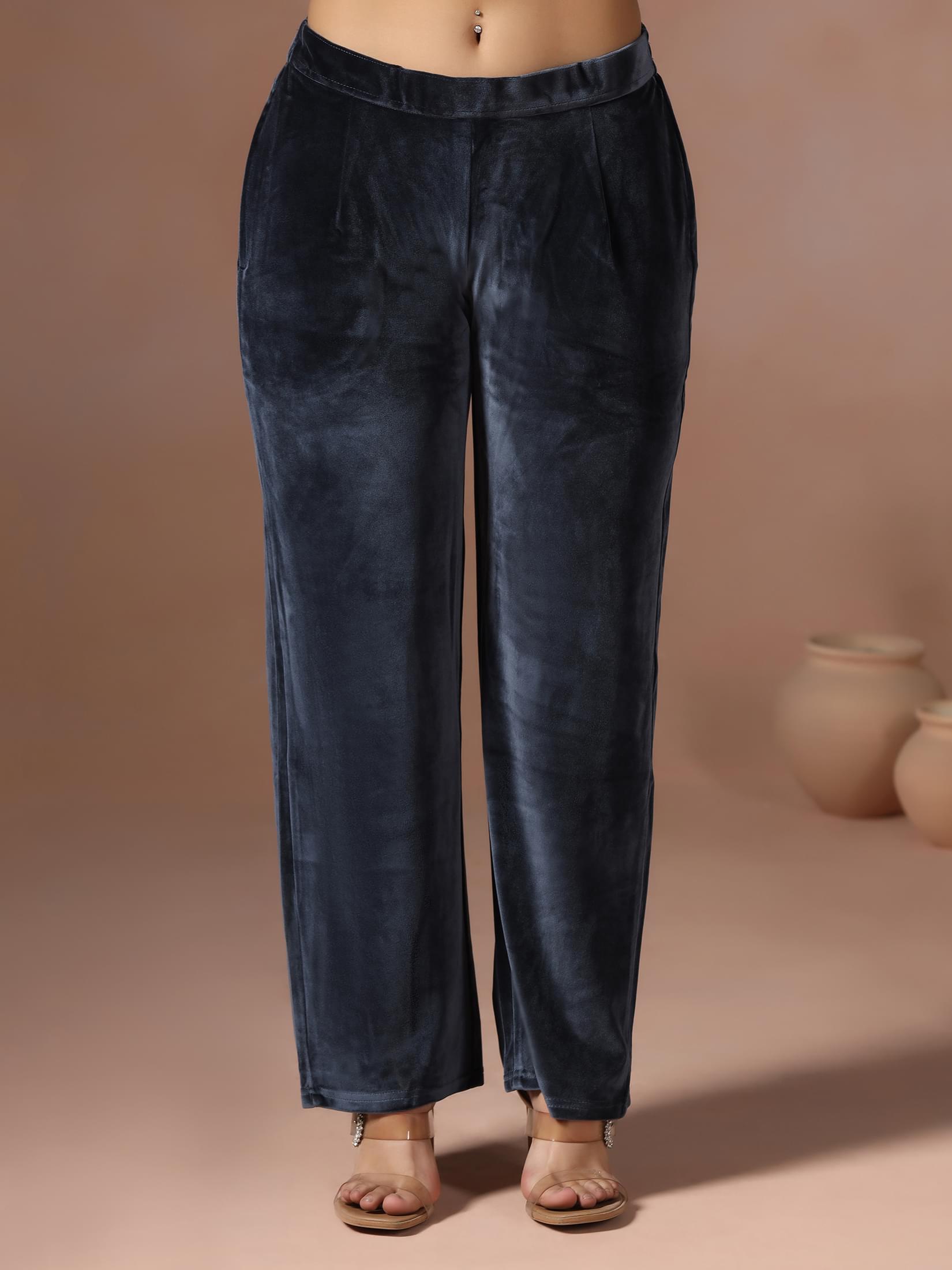 Winter Women Velvet Grey Embroidered Co-Ord Set.