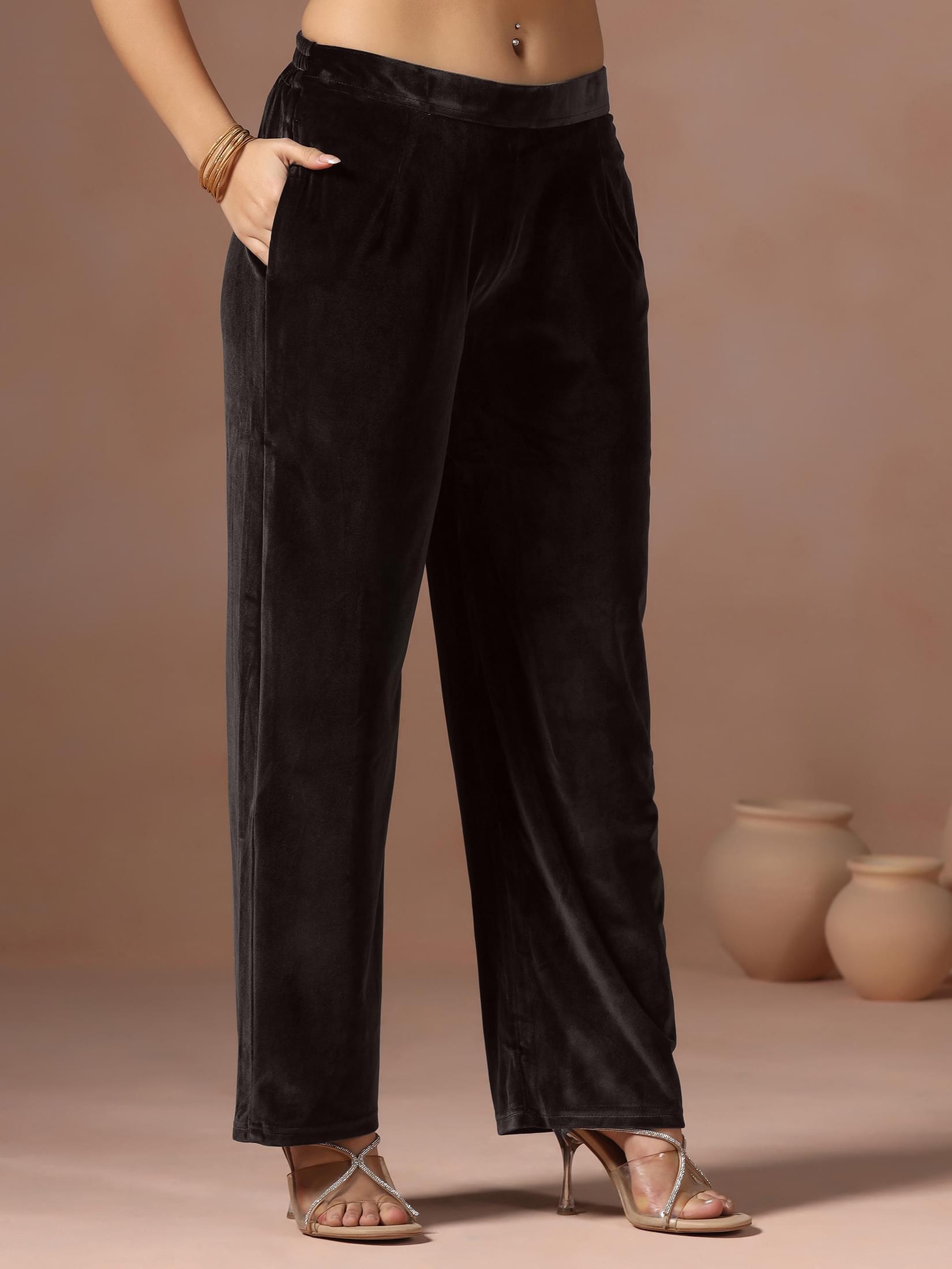 Winter Women Velvet Brown Embroidered Kurta Comfort Pant Dupatta.