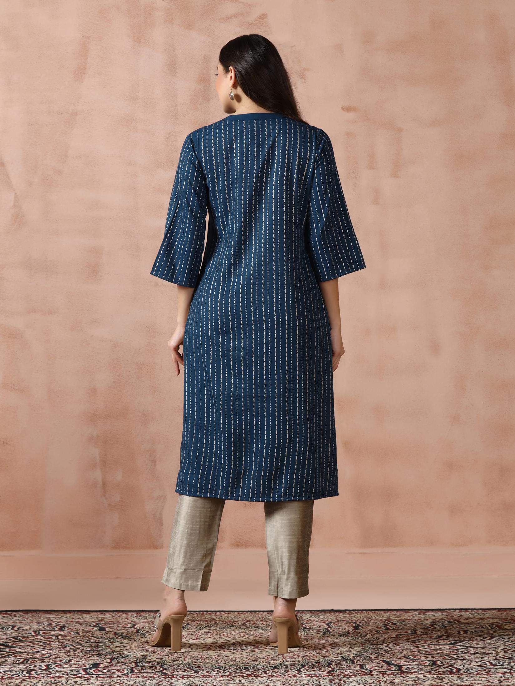 Women Blue Live Rayon Placement Print Kurta.
