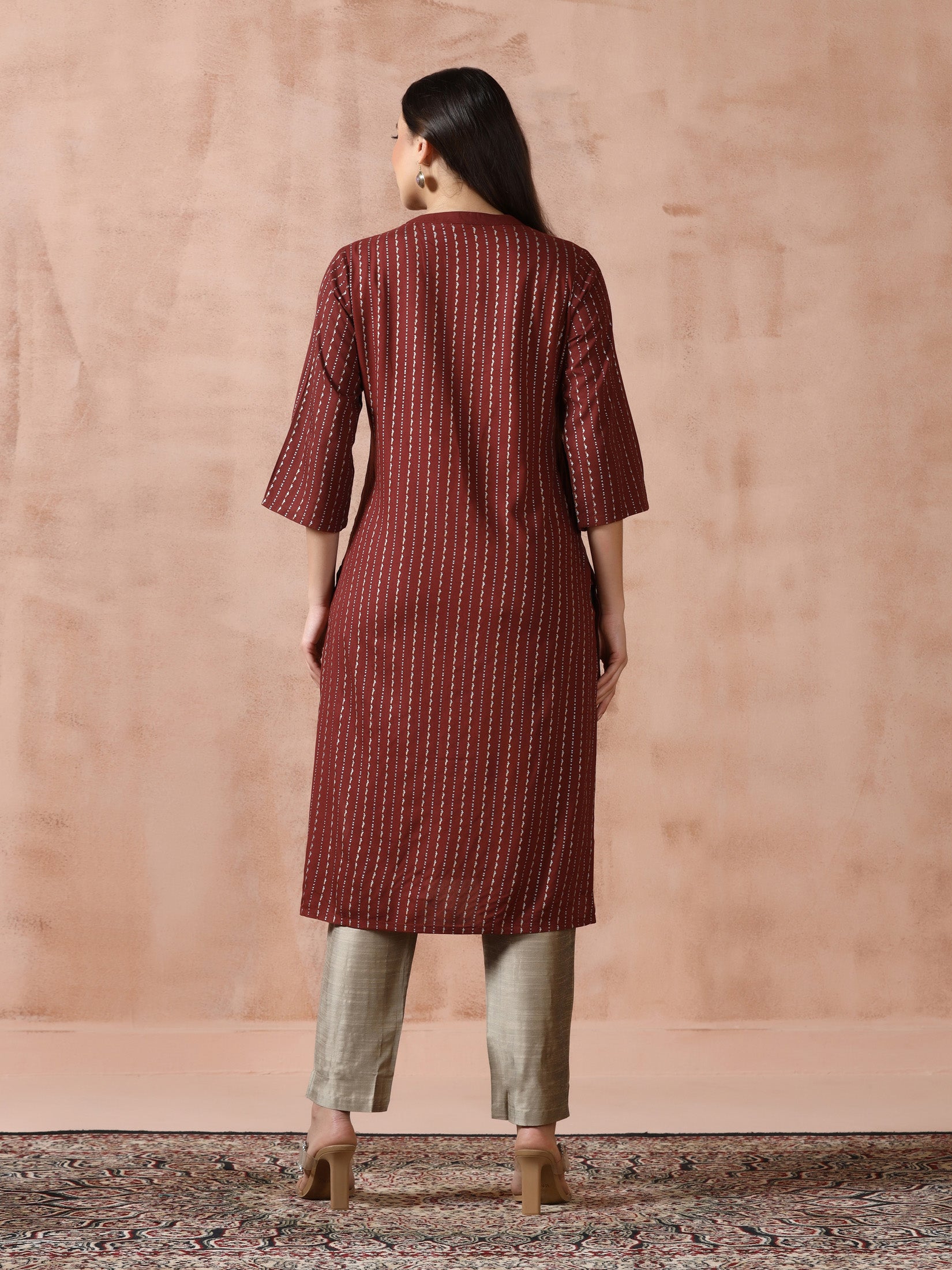 Women Liva Brown Placement Print Kurta