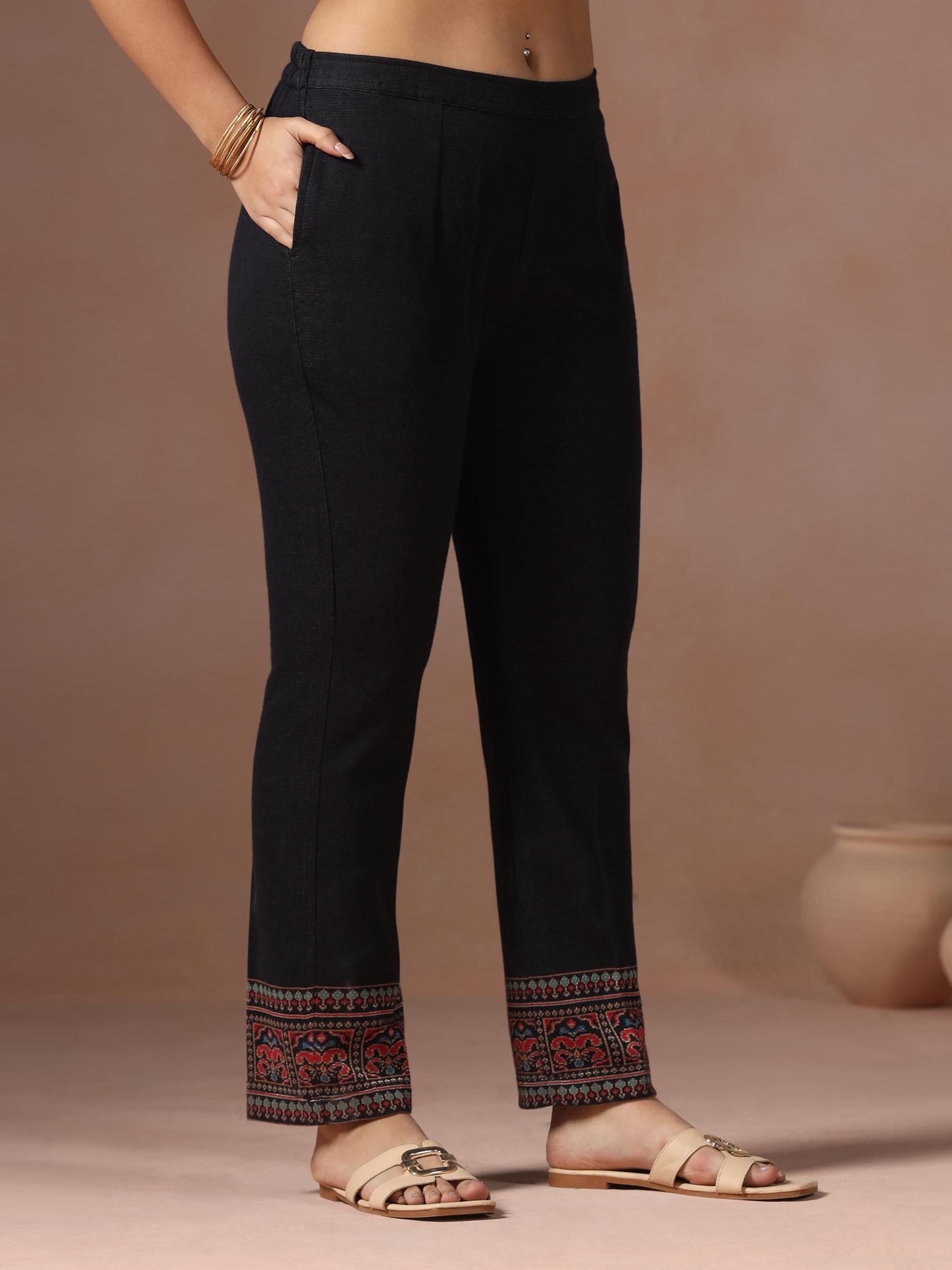 Winter Women Wool Blend Black Jacquard Kurta Comfort Pant With Dupatta.