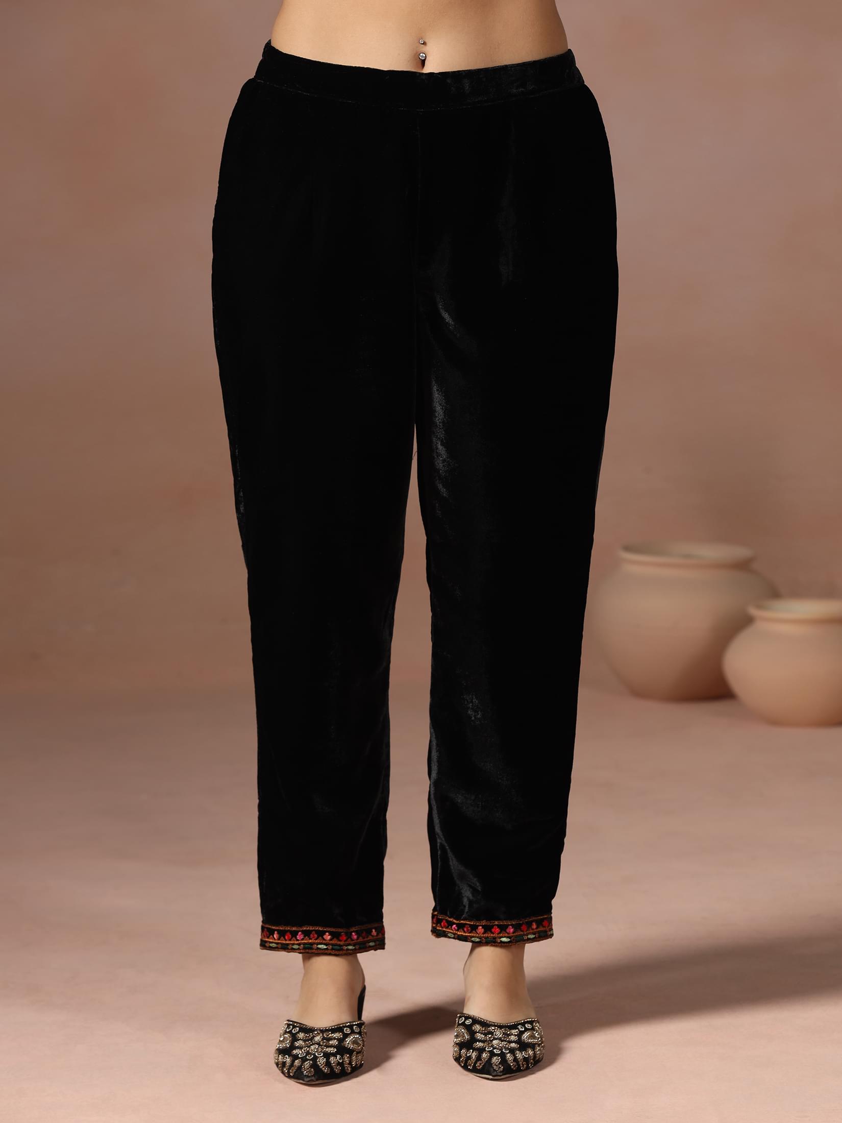 Winter Wear Women Velvet Black Embroidered Kurta Comfort Pant Dupatta.