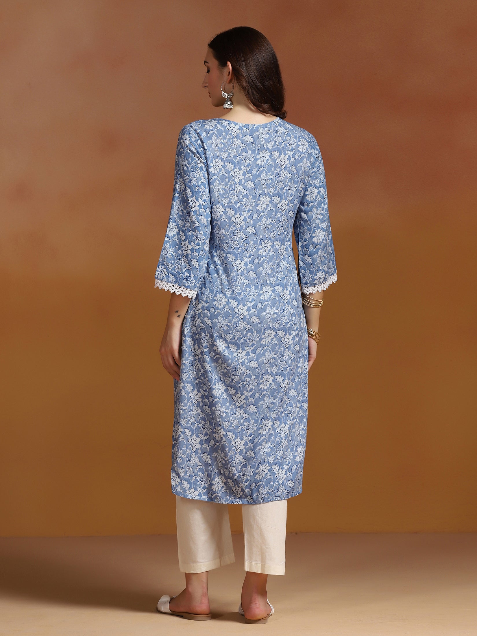 Women Liva Blue Printed Kurta