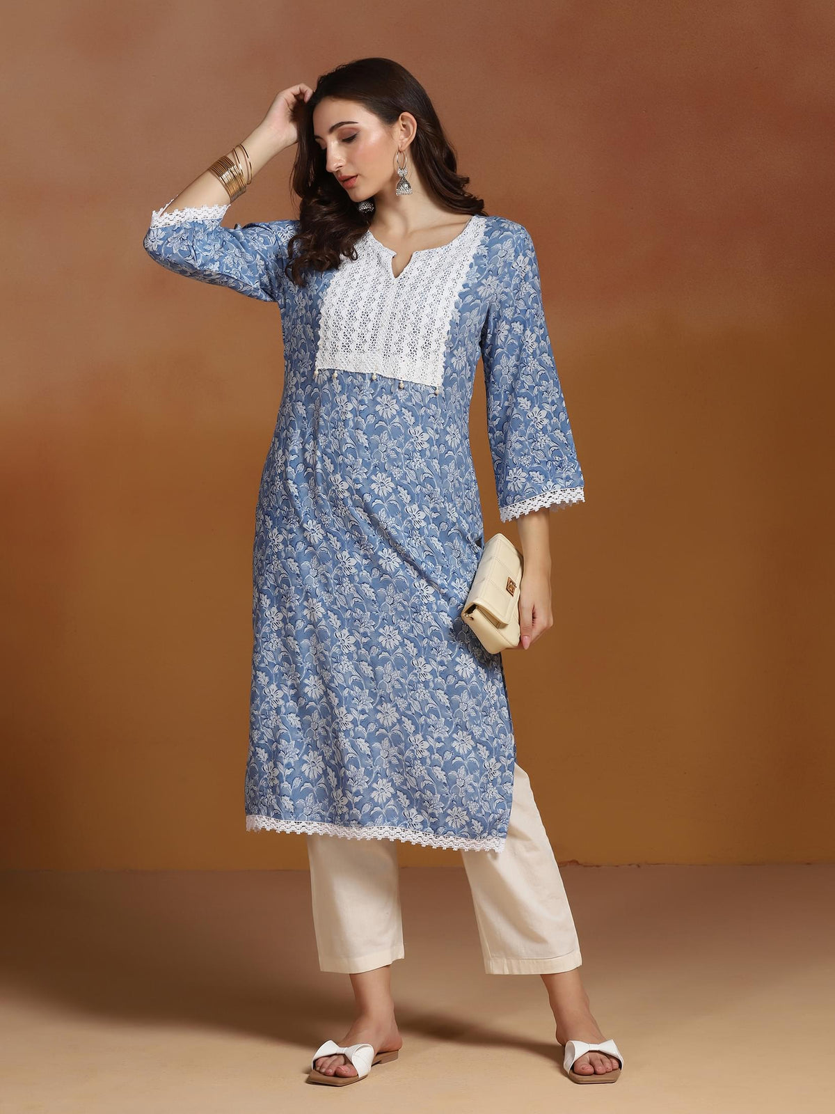dress kurta ladies Women Liva Blue Printed season:ss26 Length 44 inches . Vacation Outfit Inspo 😘Dinner Overcoat Chest Size in Inches:-:36
