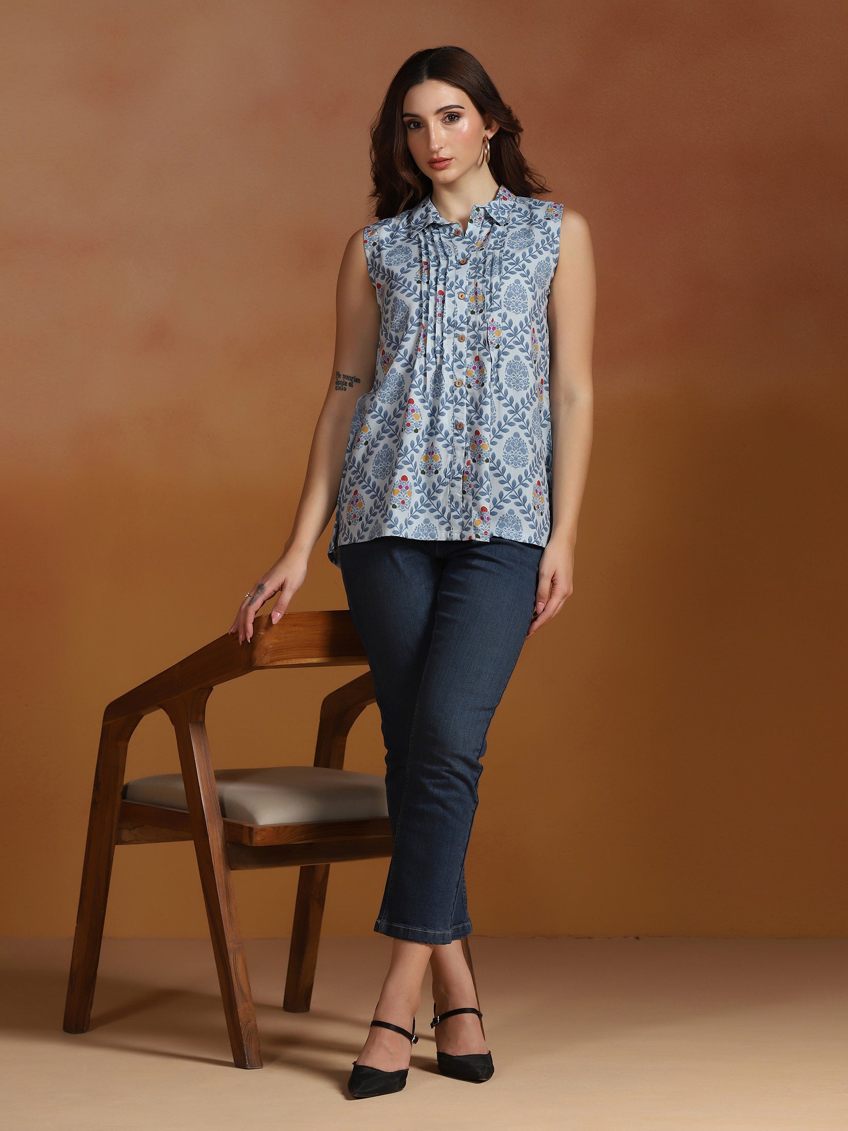 Women Liva Blue Printed Tunic