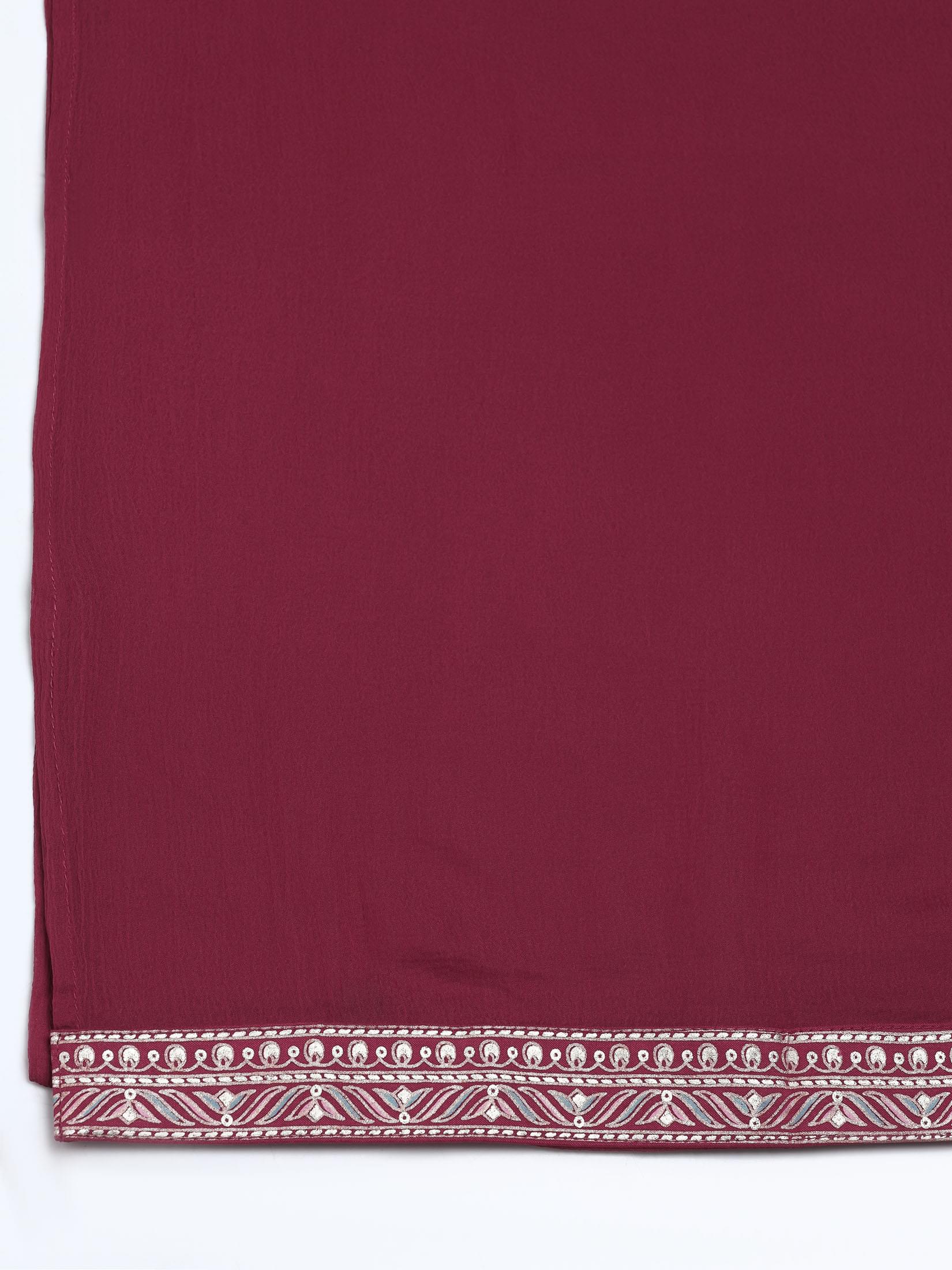 Women Chanderi Fuchsia Printed Kurta Comfort Pant Dupatta.