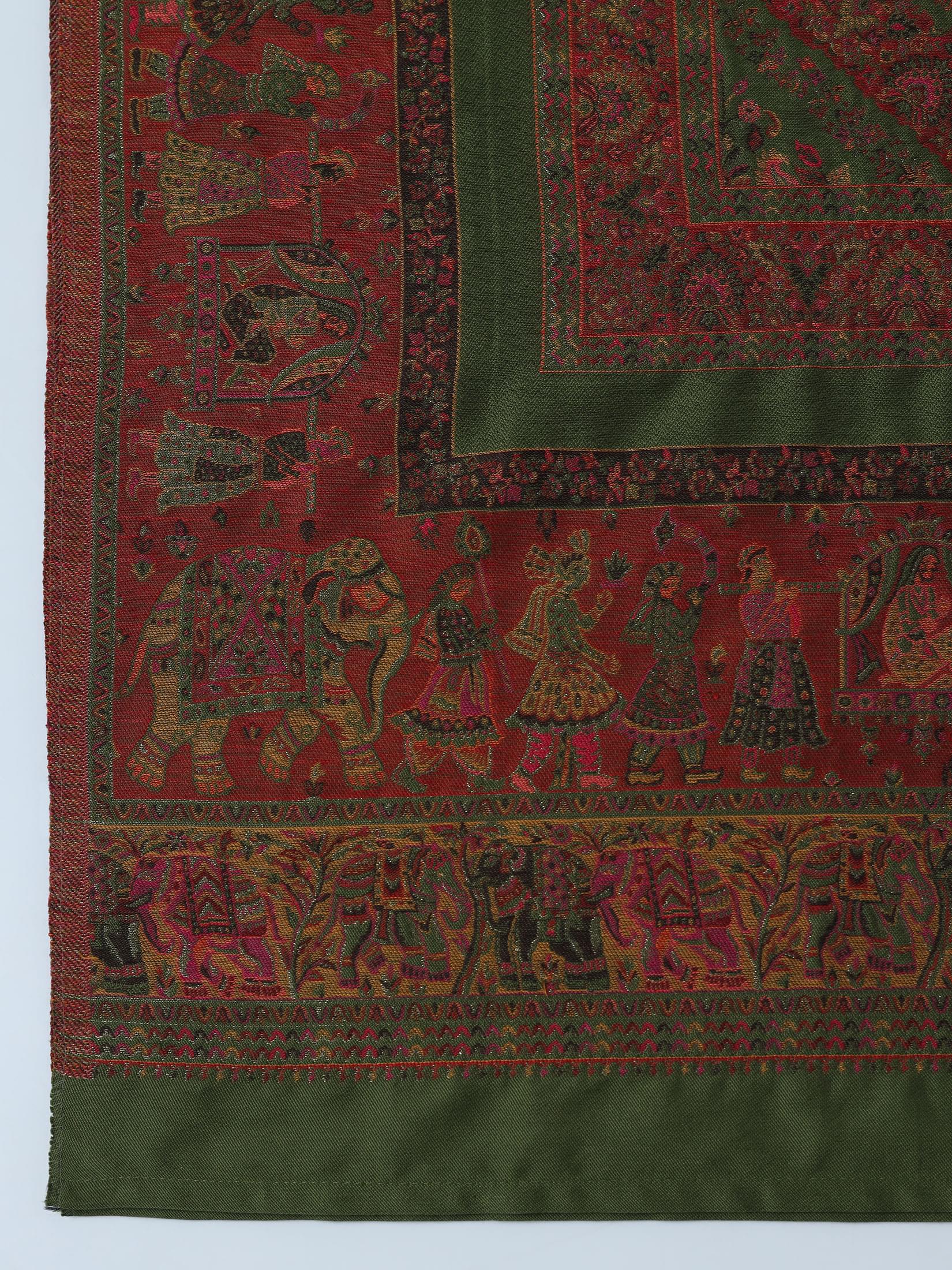 Winter Women Acrylic Jacquard Green Kurta Comfort Pant Dupatta.