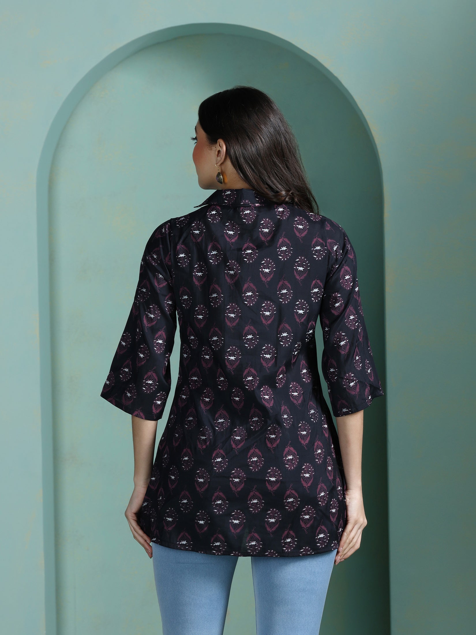 Women Chanderi Black Printed Tunic