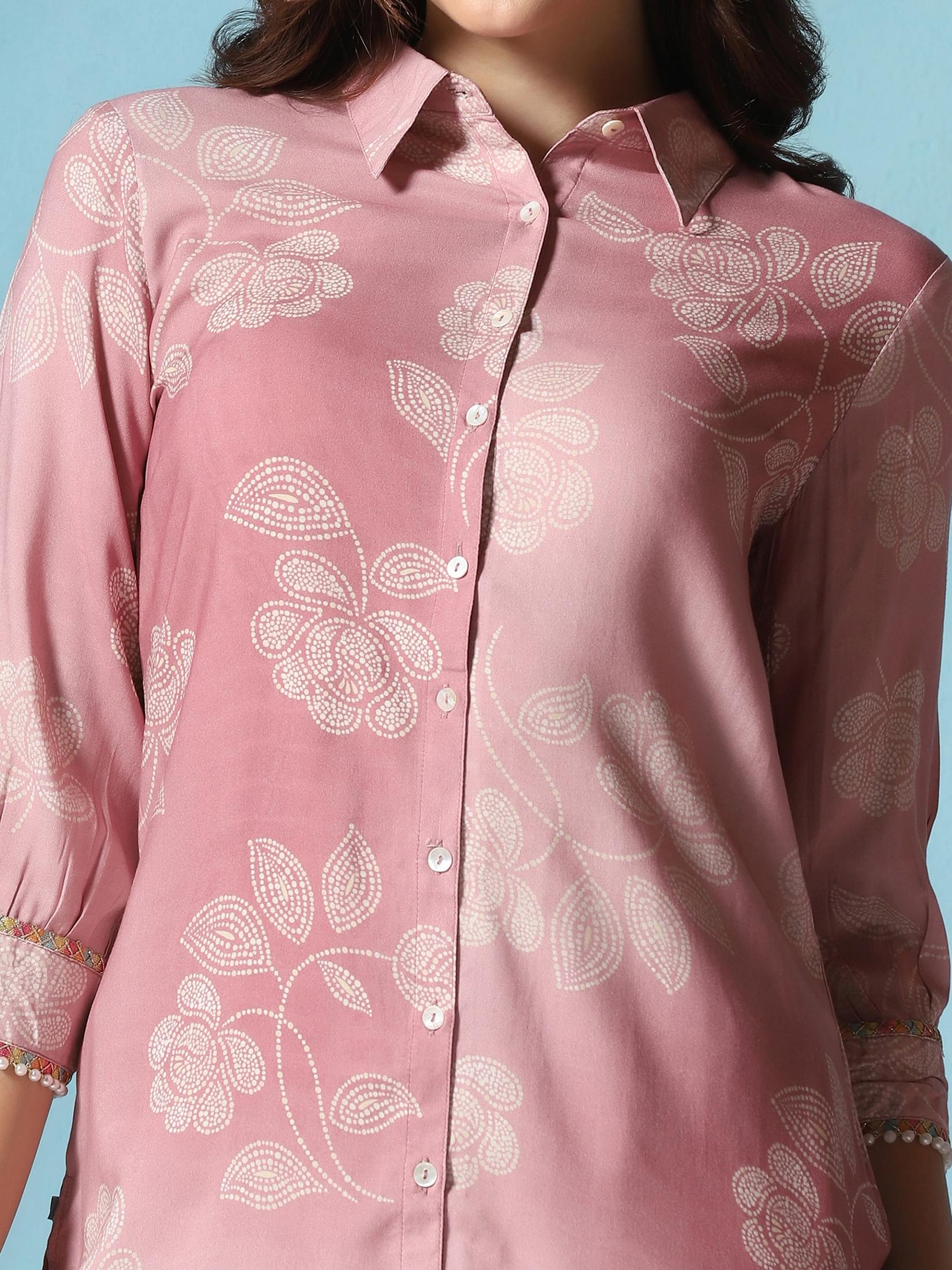 Women Liva Pink Floral Print Co-Ord Set.
