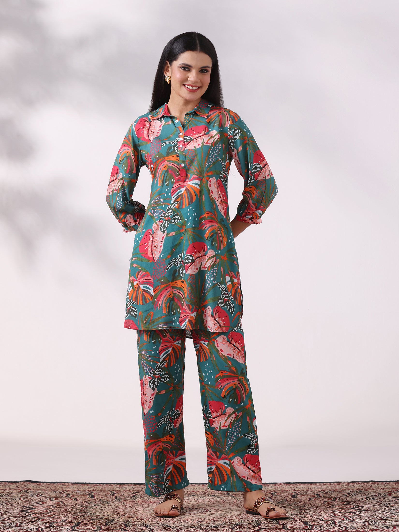 Women Liva Teal Printed Co-Ord Set