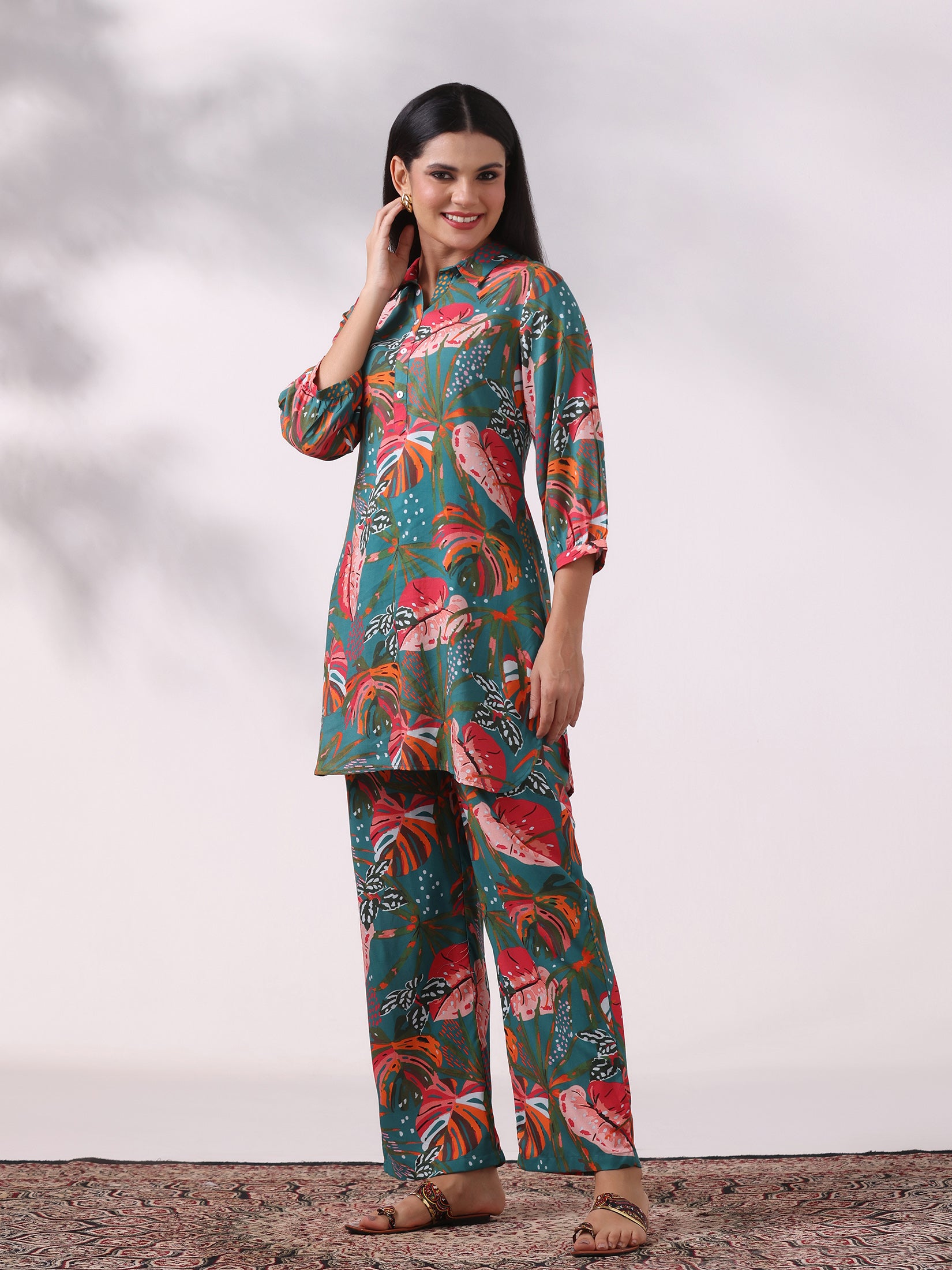 Women Liva Teal Printed Co-Ord Set