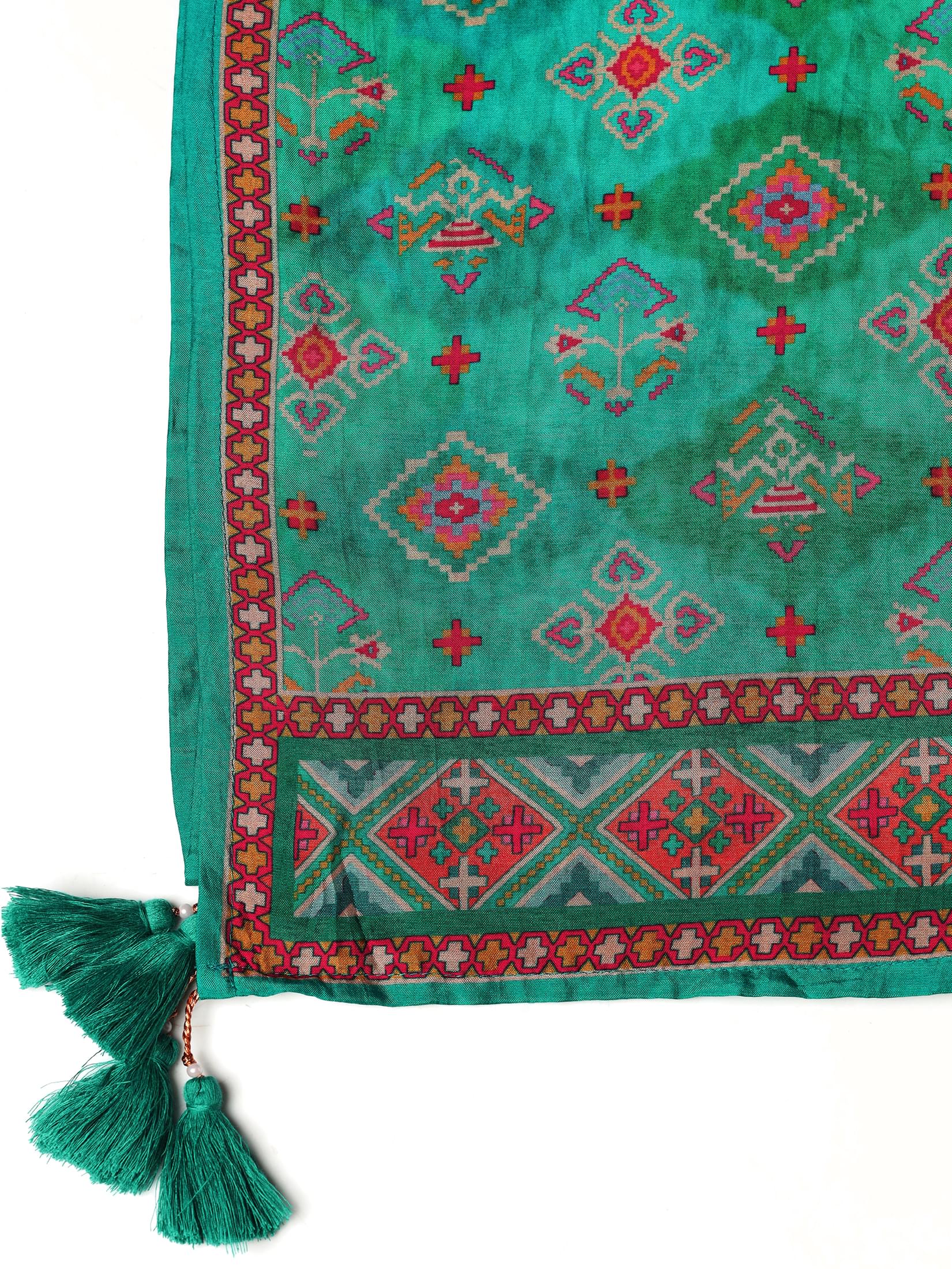 Women Dola silk Jacquard Turquoise Blue Kurta Comfort Pant Dupatta.