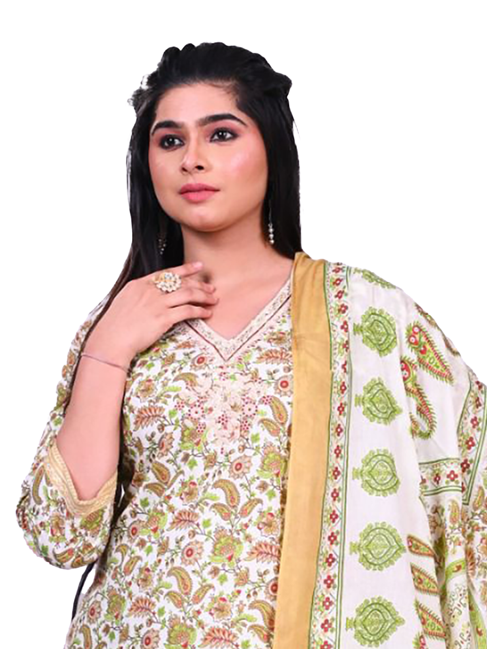 Indiessence Women Cotton Multicolor Embroidered Kurta Comfort Pant Dupatta