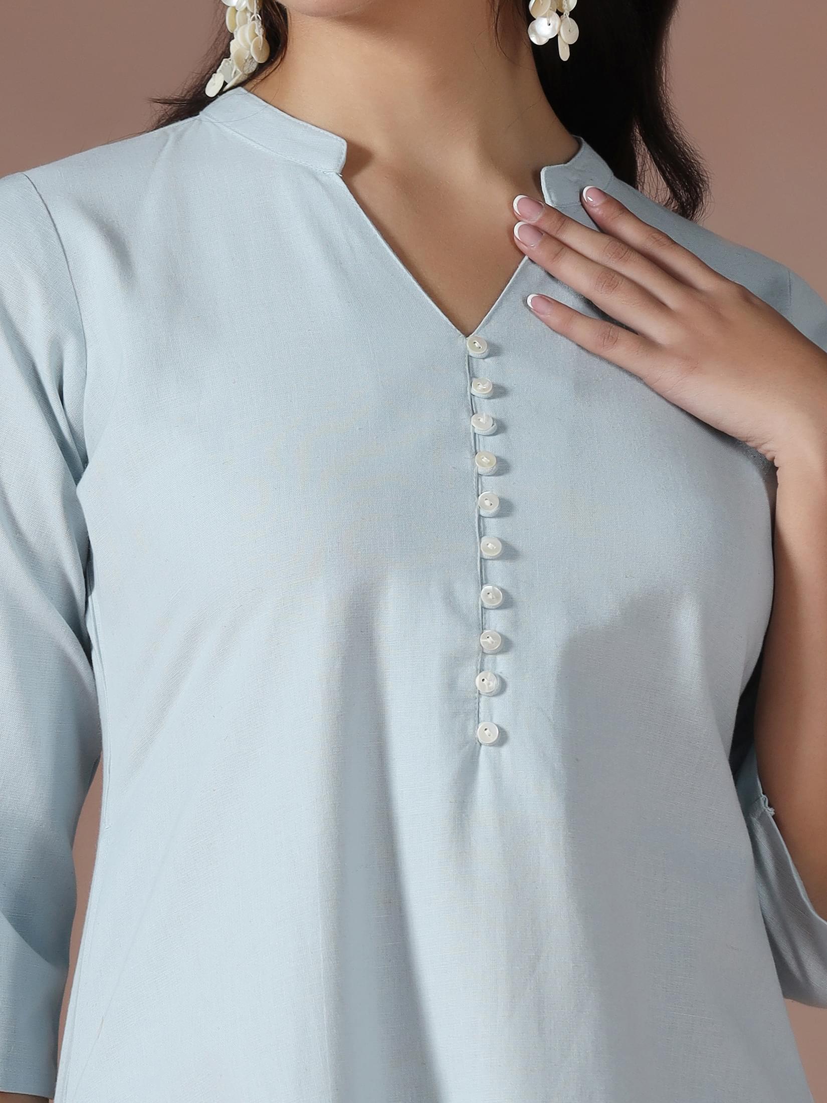 Cotton Blue Solid Kurta For Women.