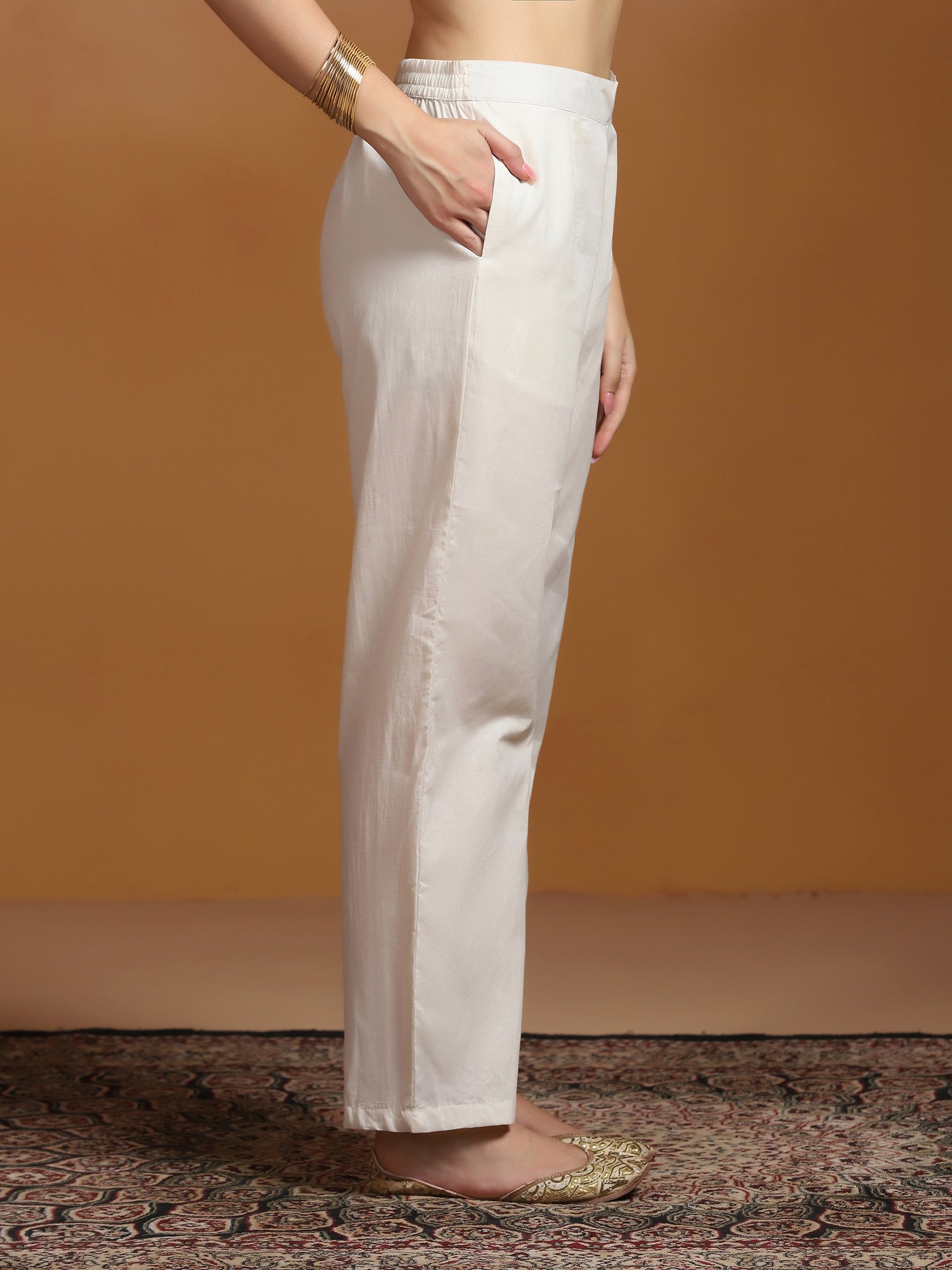 Off White Cotton Jacquard Kurta Comfort Pant Dupatta
