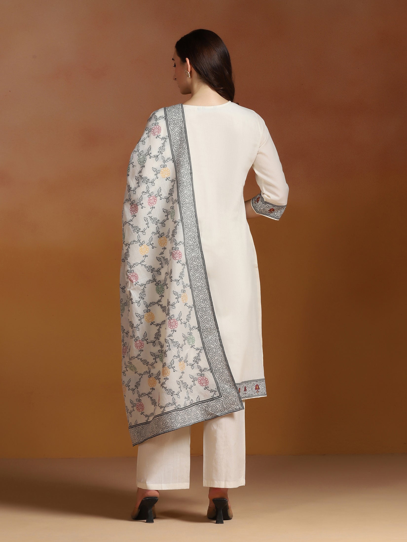 Off White Cotton Jacquard Kurta Comfort Pant With Dupatta
