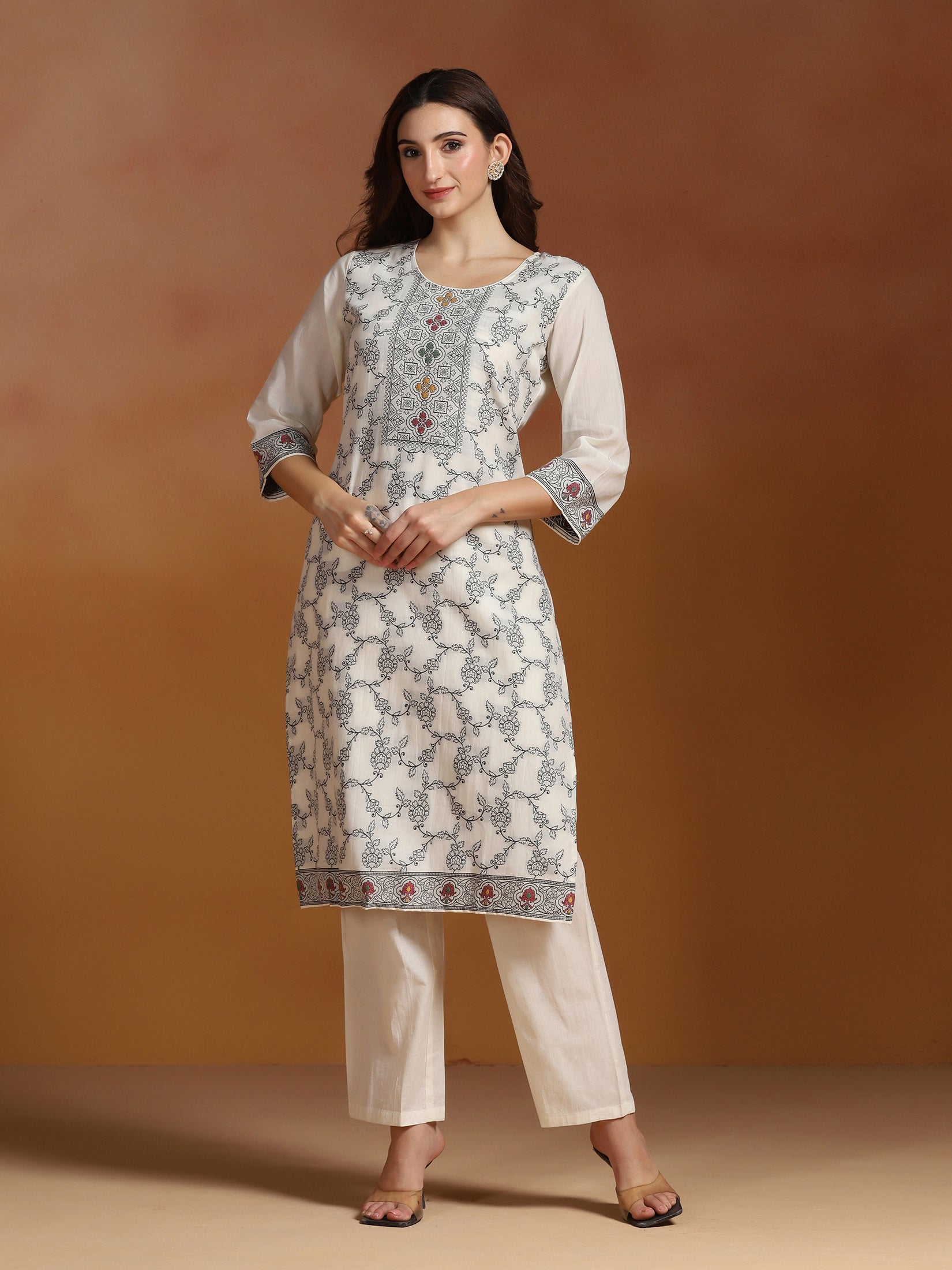 Off White Cotton Jacquard Kurta Comfort Pant With Dupatta