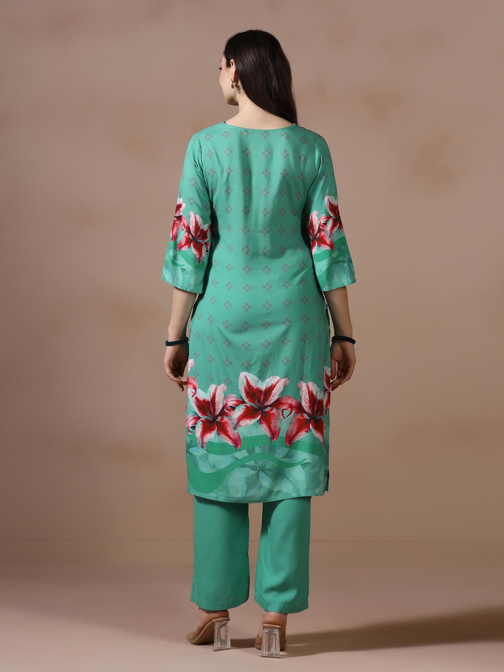 Green Liva Printed Co Ord Set.