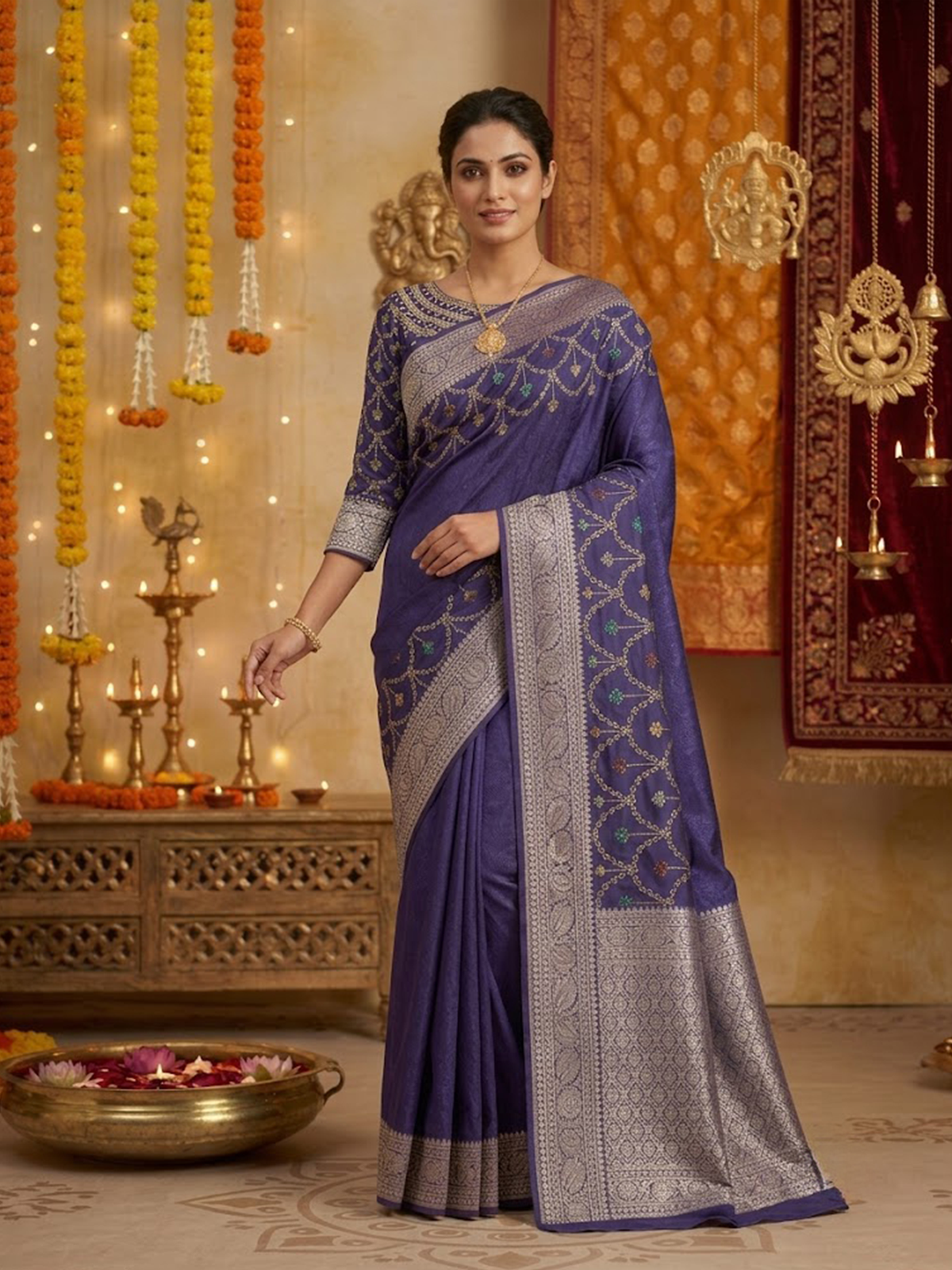 Women Lilac Viscose Saree With Stitch Blouse