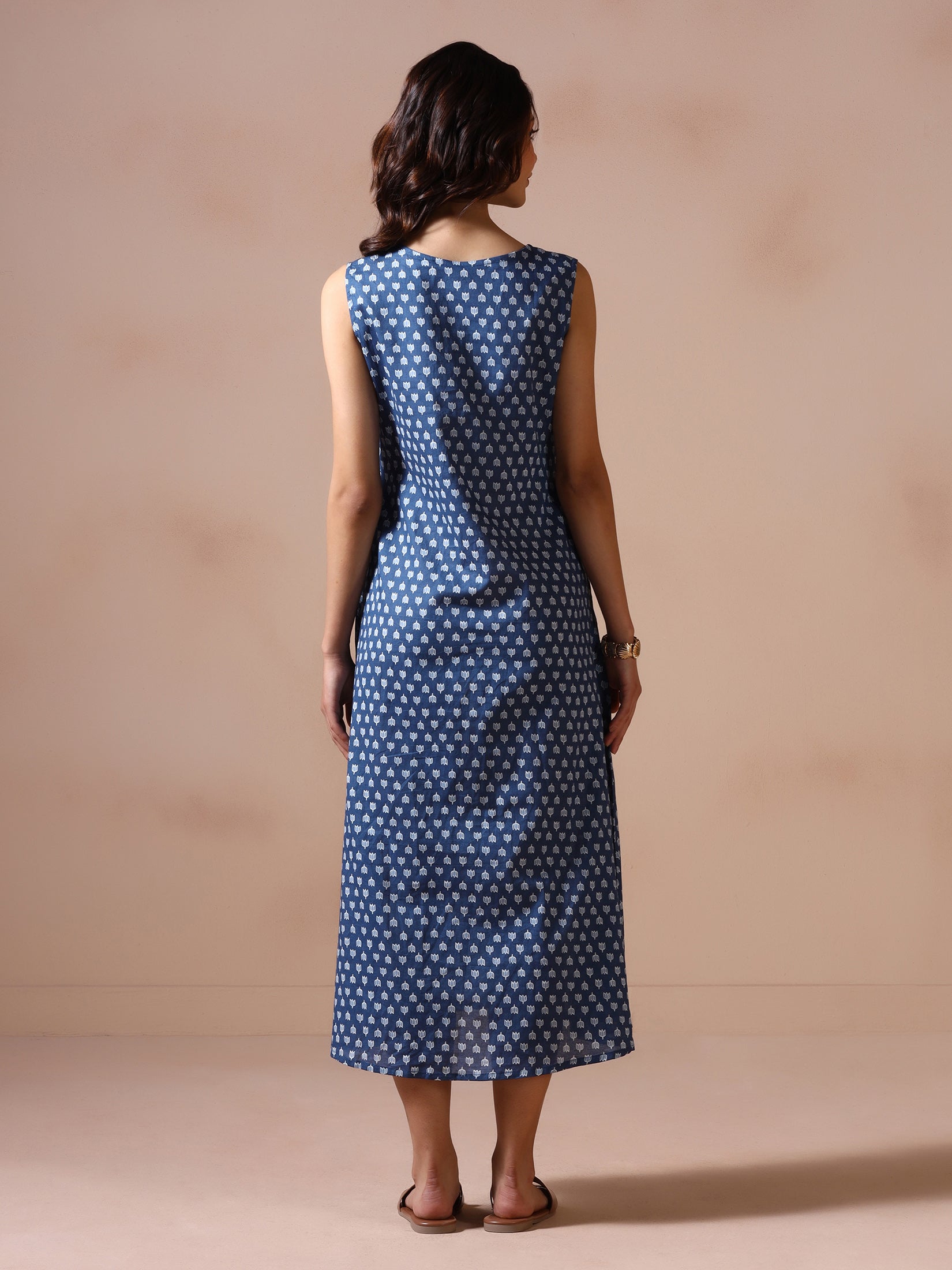 Women Cotton Indigo Printed Dress