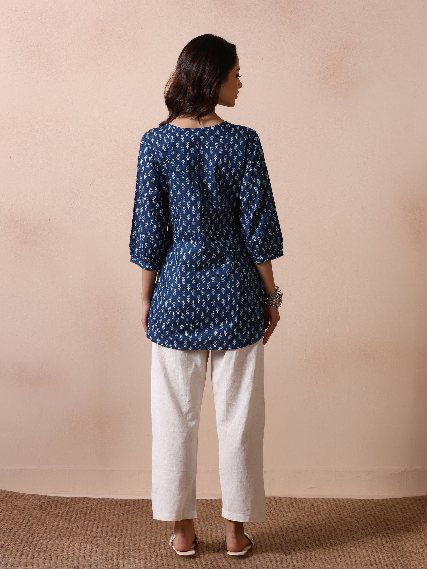 Women Cotton Indigo Printed Tunic