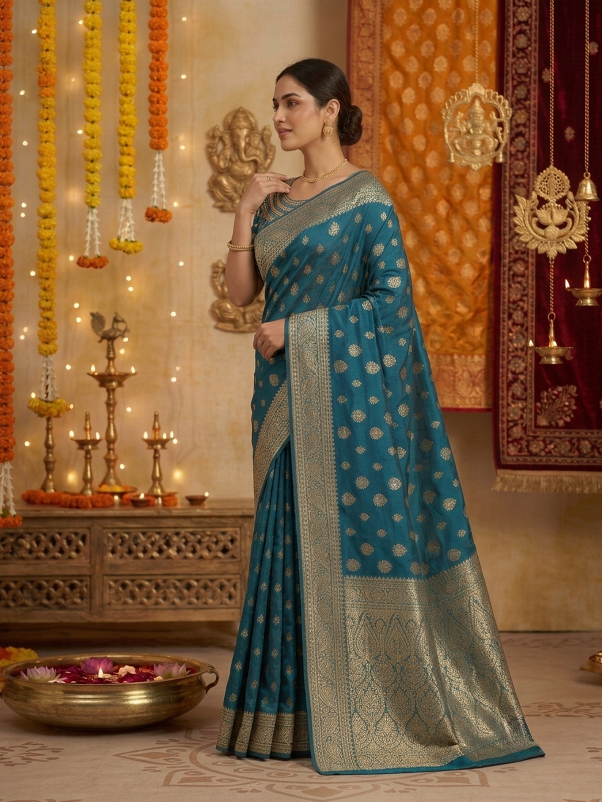 Women Steal Blue Viscose Saree With Stitch Blouse