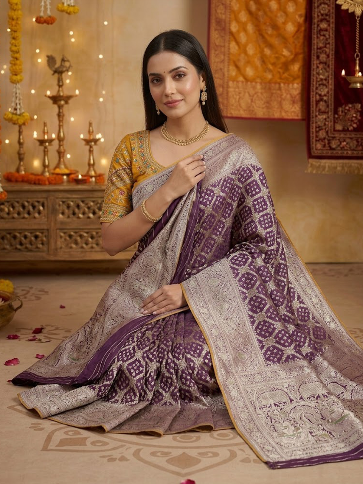 Women Yellow Viscose Saree With Stitch Blouse