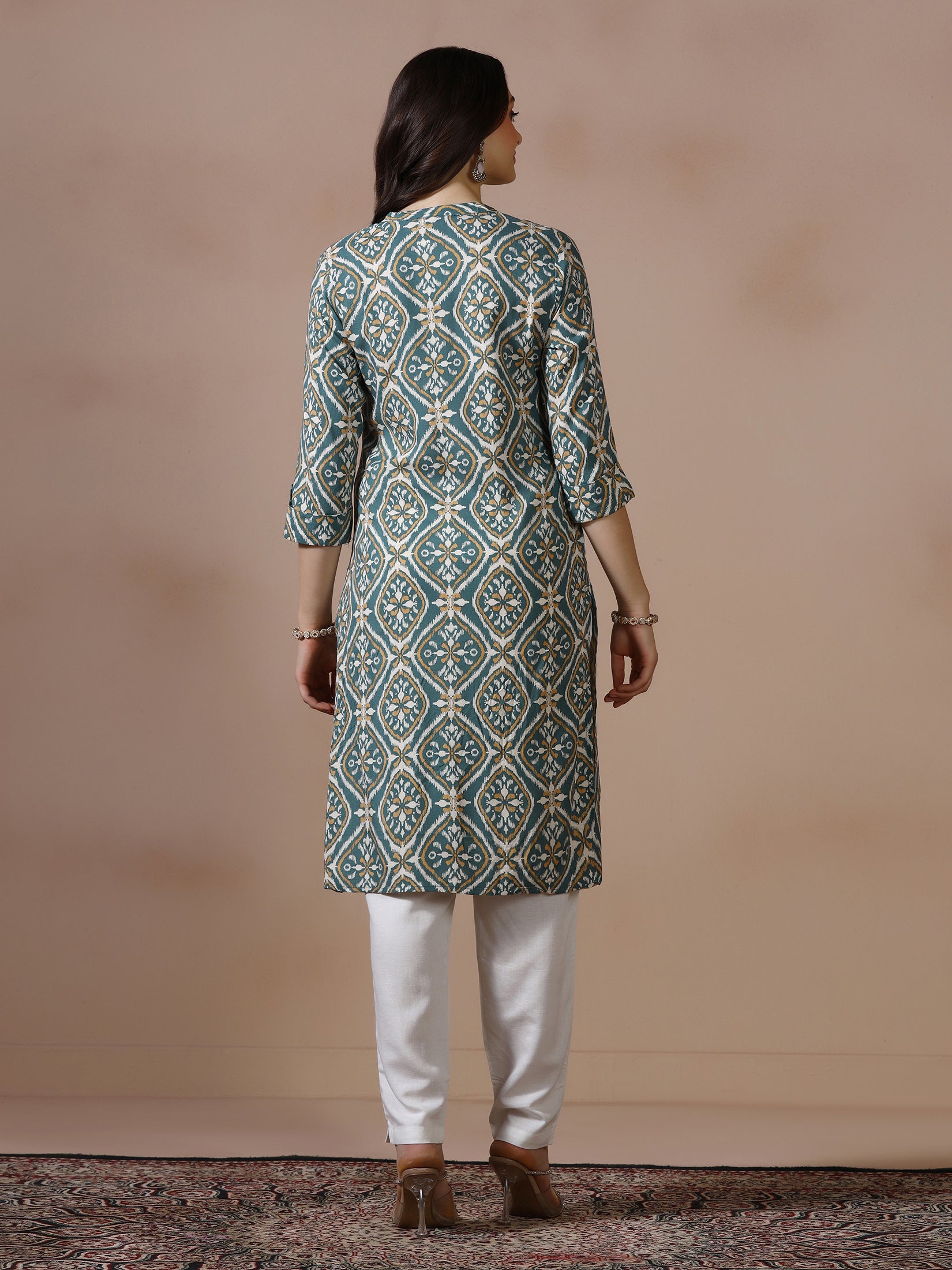 Women Liva Teal Printed Kurta