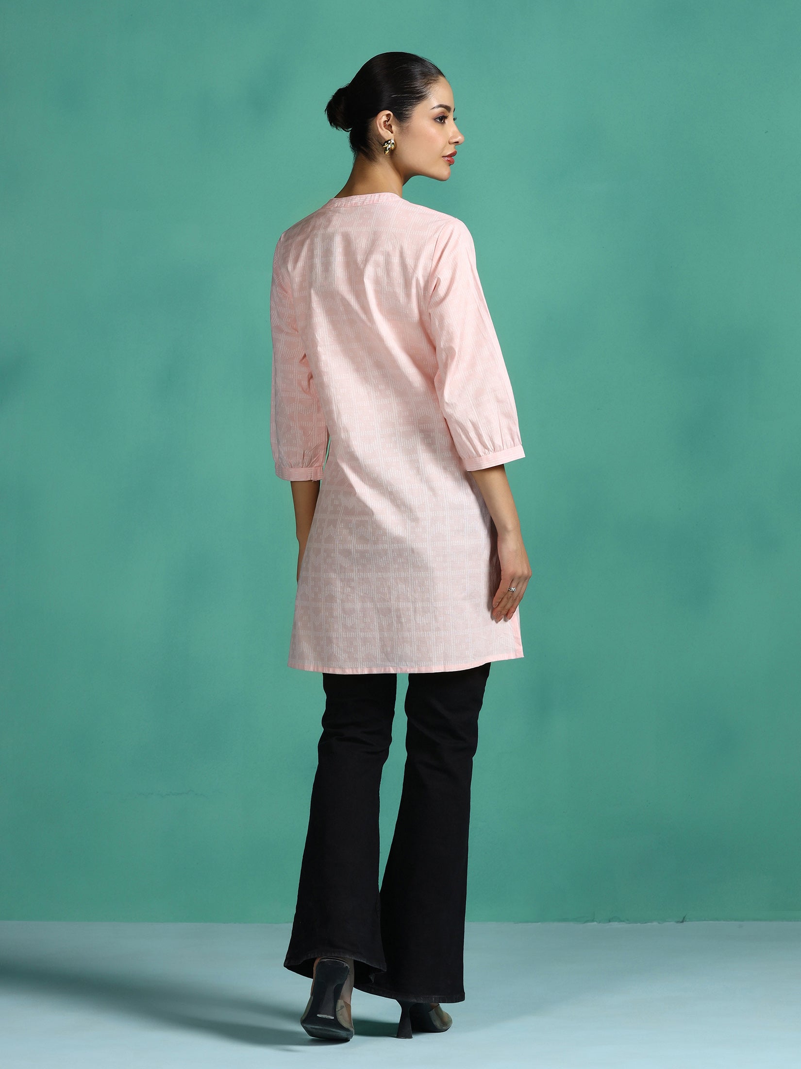 Women Cotton Peach Stripe Print Tunic