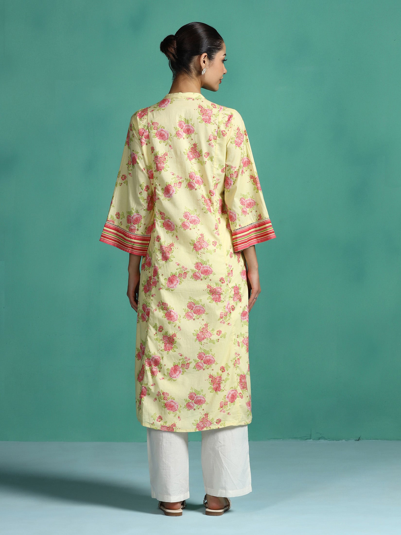 Women Cotton Yellow Floral Print Kurta