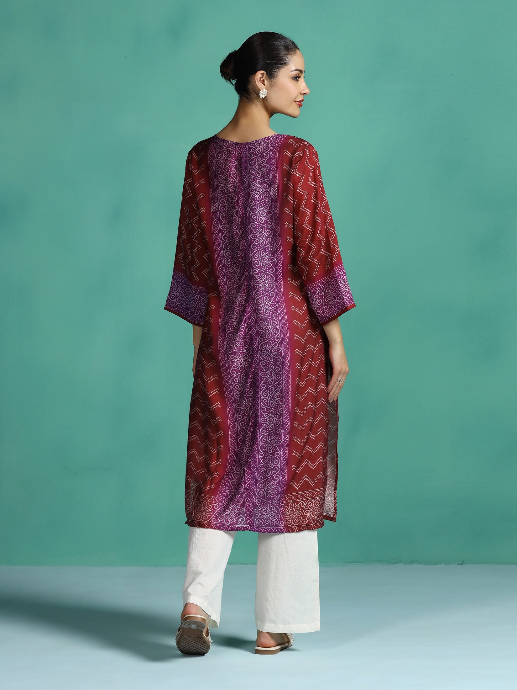 Women Chanderi Purple Printed Kurta