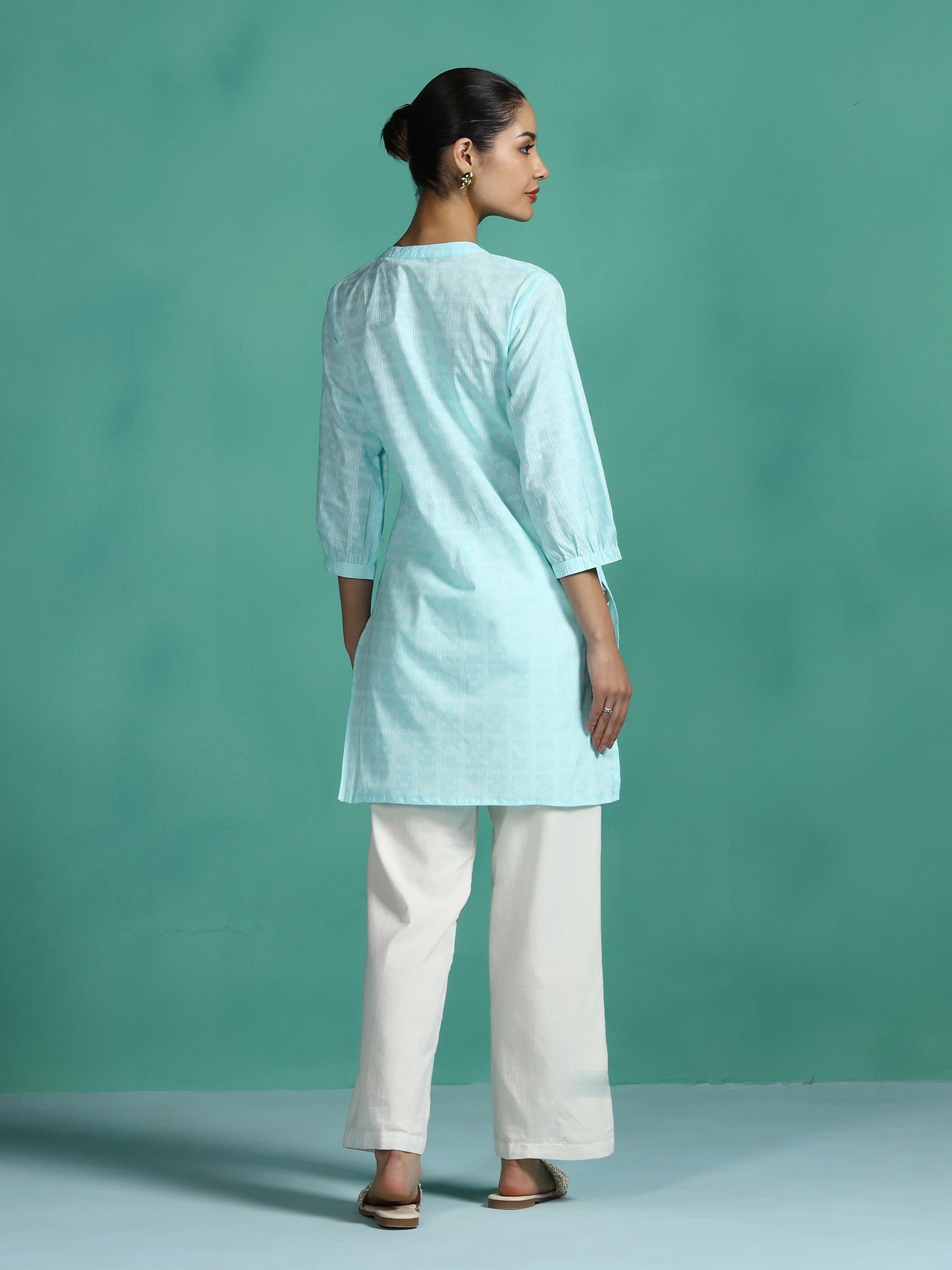 Women Cotton Aqua Stripe Print Tunic