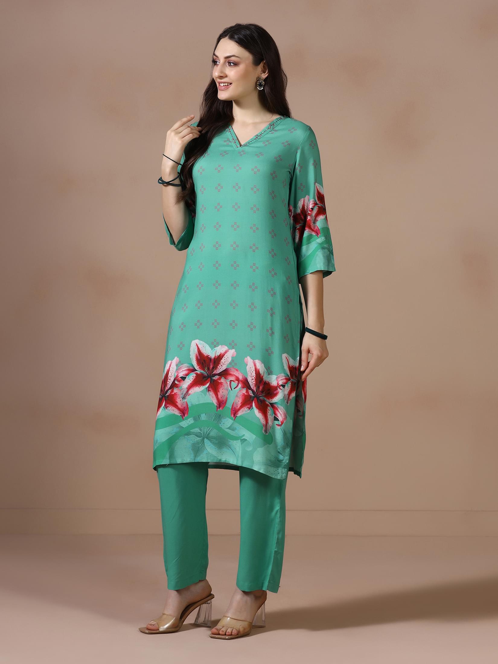 Green Liva Printed Co Ord Set.