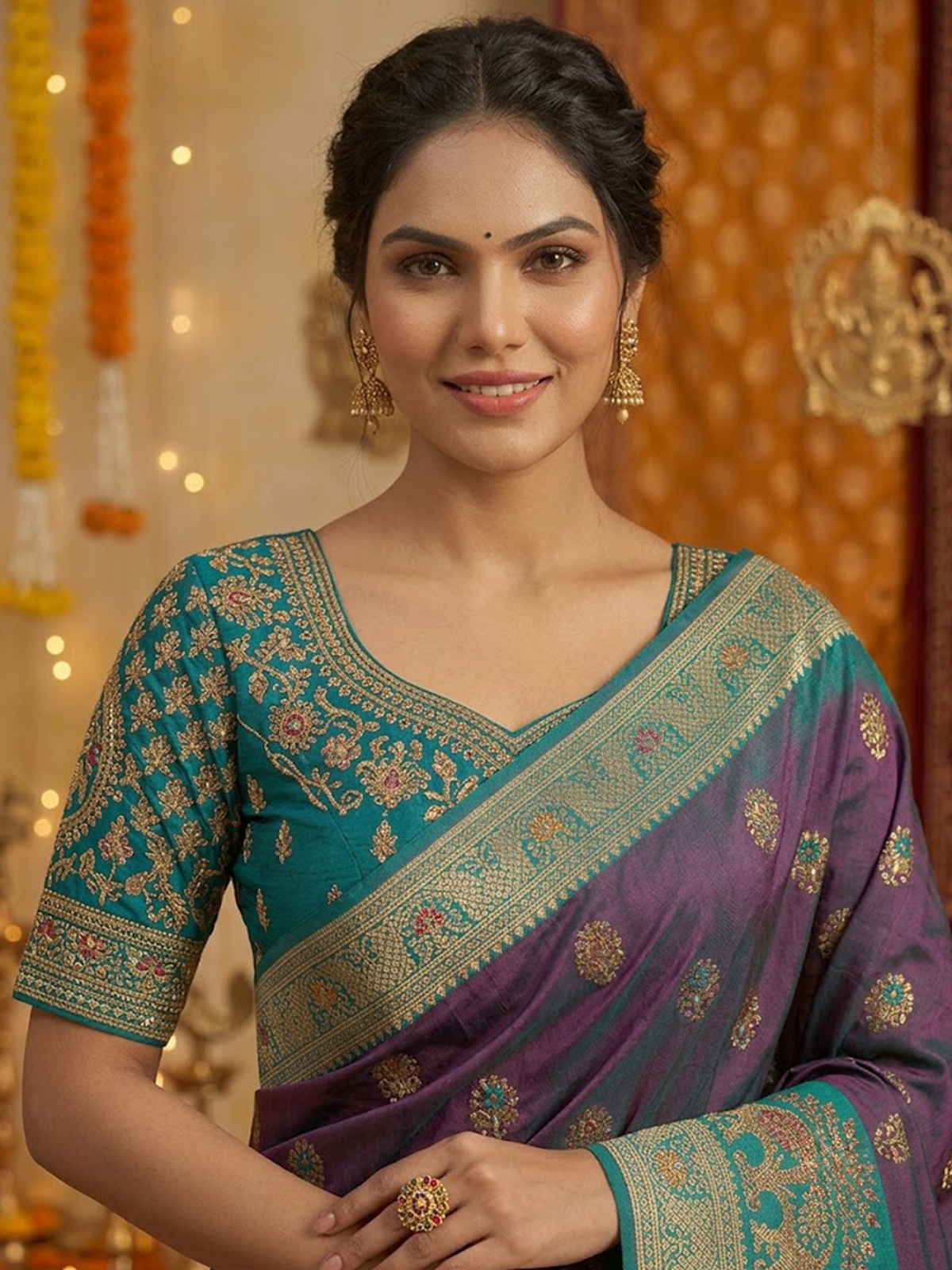 Women Green Viscose Saree With Stitch Blouse