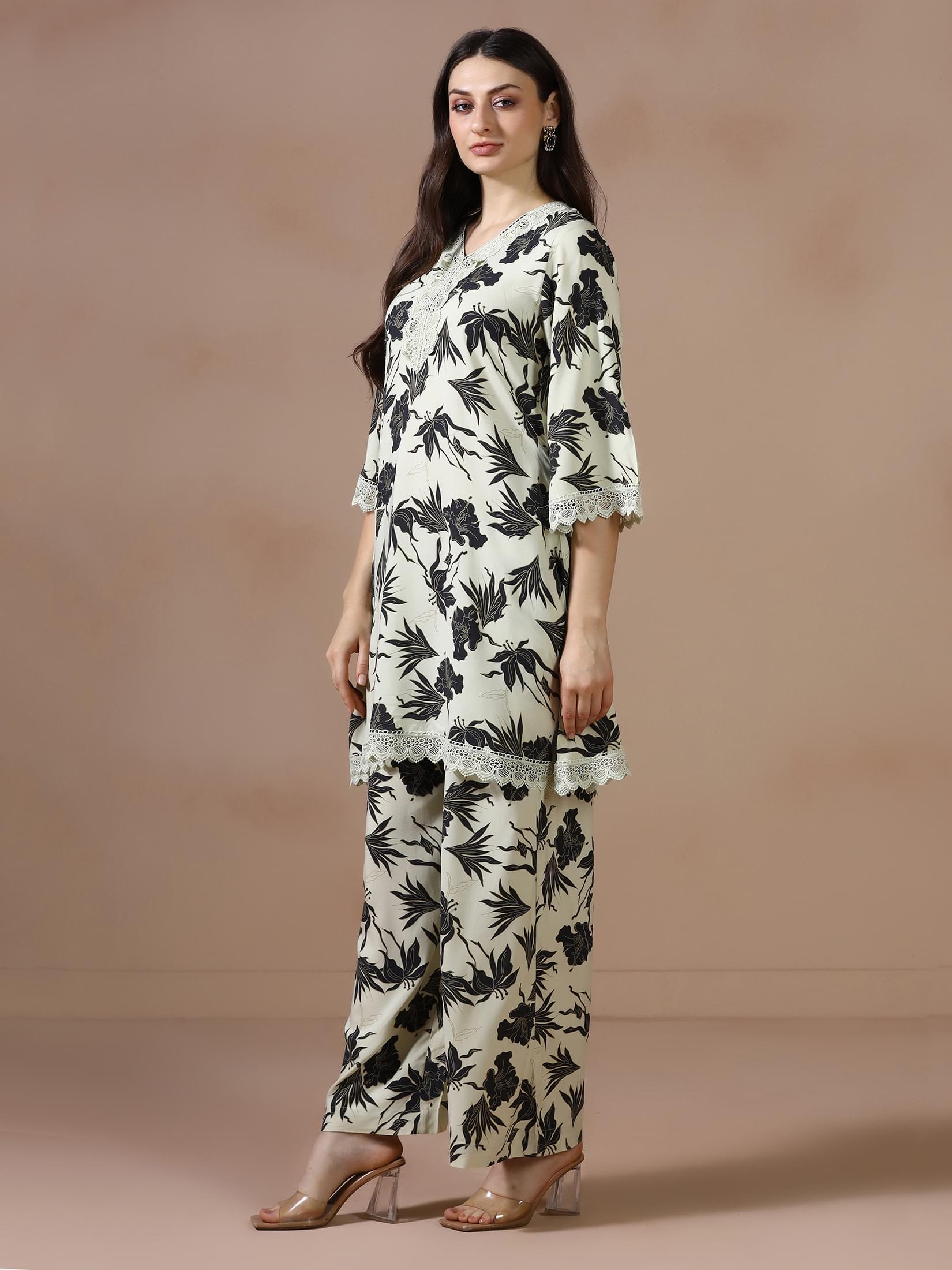 Women Green Liva Printed Co Ord Set.