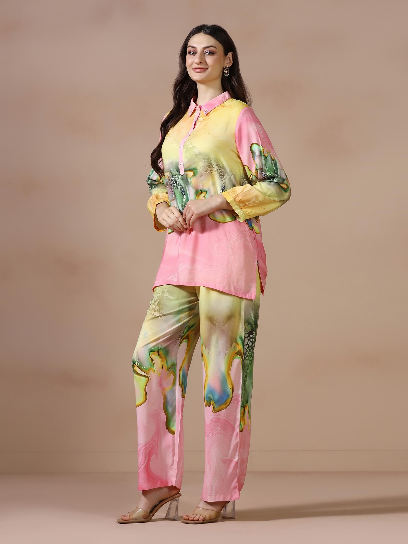 Women Liva Multicolor Printed Co Ord Set.
