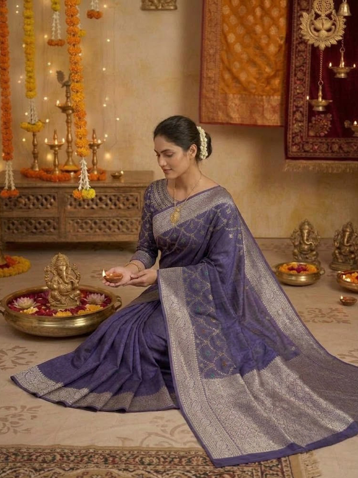 Women Lilac Viscose Saree With Stitch Blouse