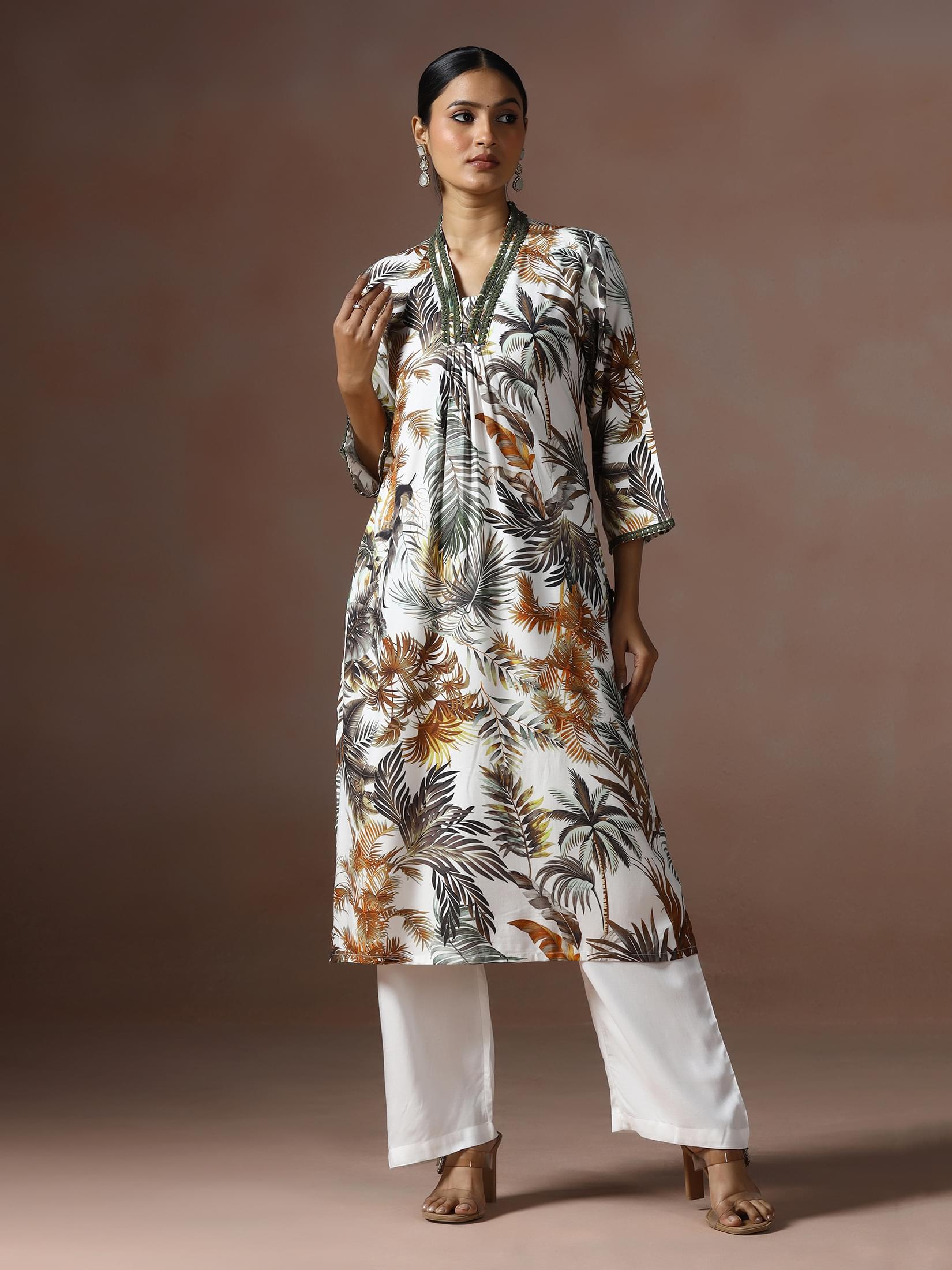 Multicolor printed Liva comfort wear kurta with trousers