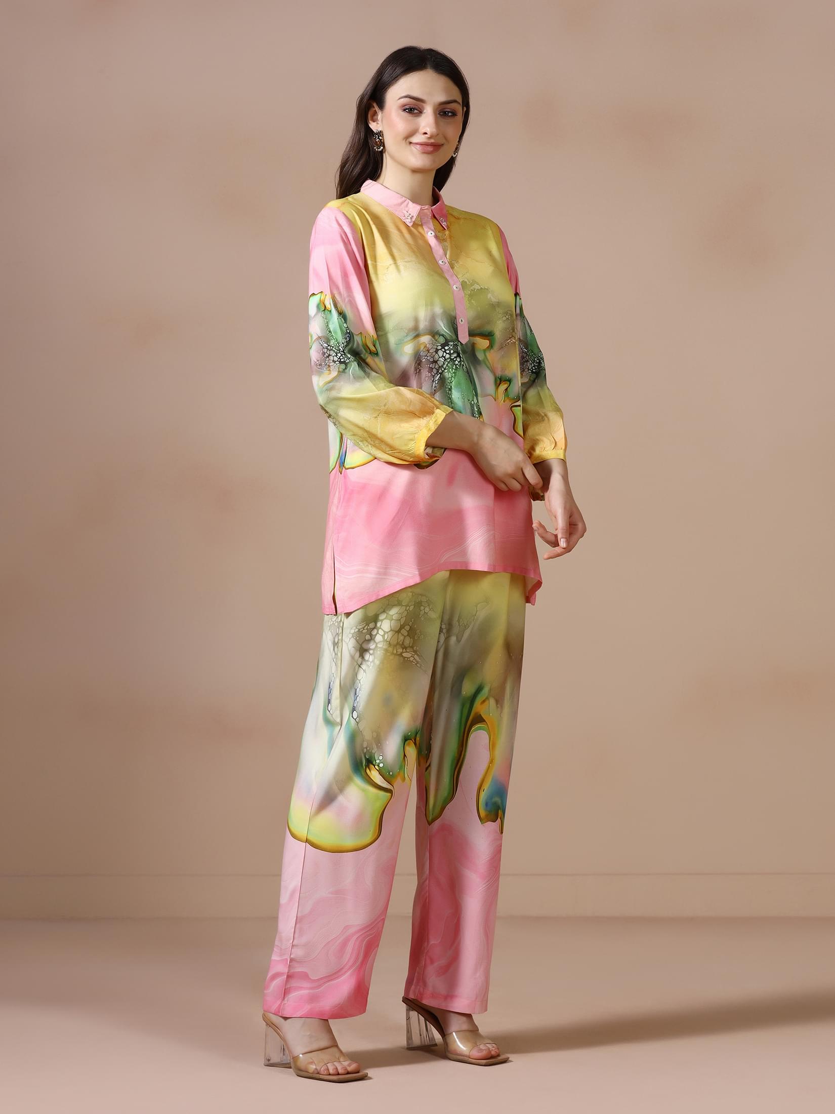 Women Liva Multicolor Printed Co Ord Set.