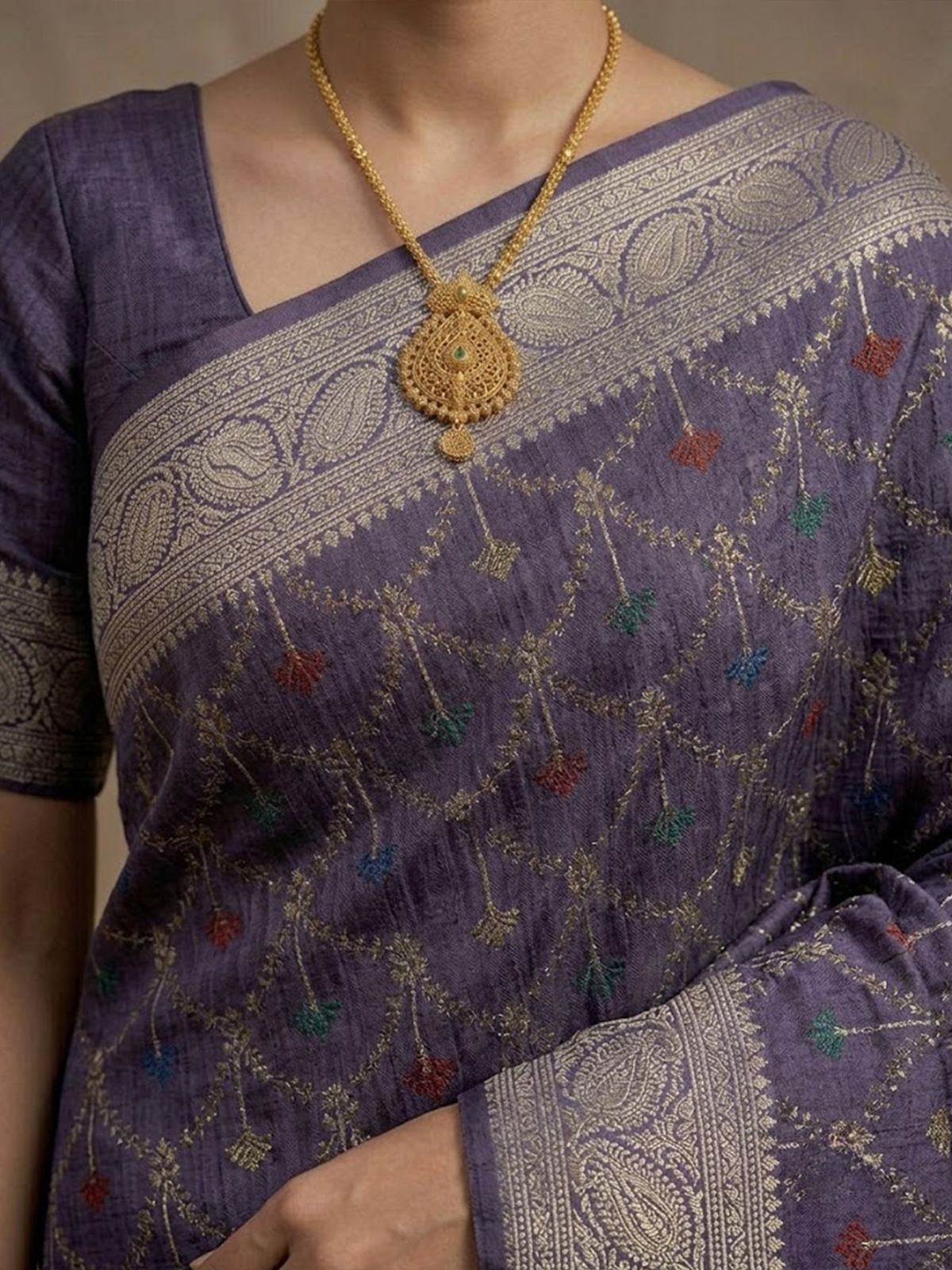 Women Lilac Viscose Saree With Stitch Blouse