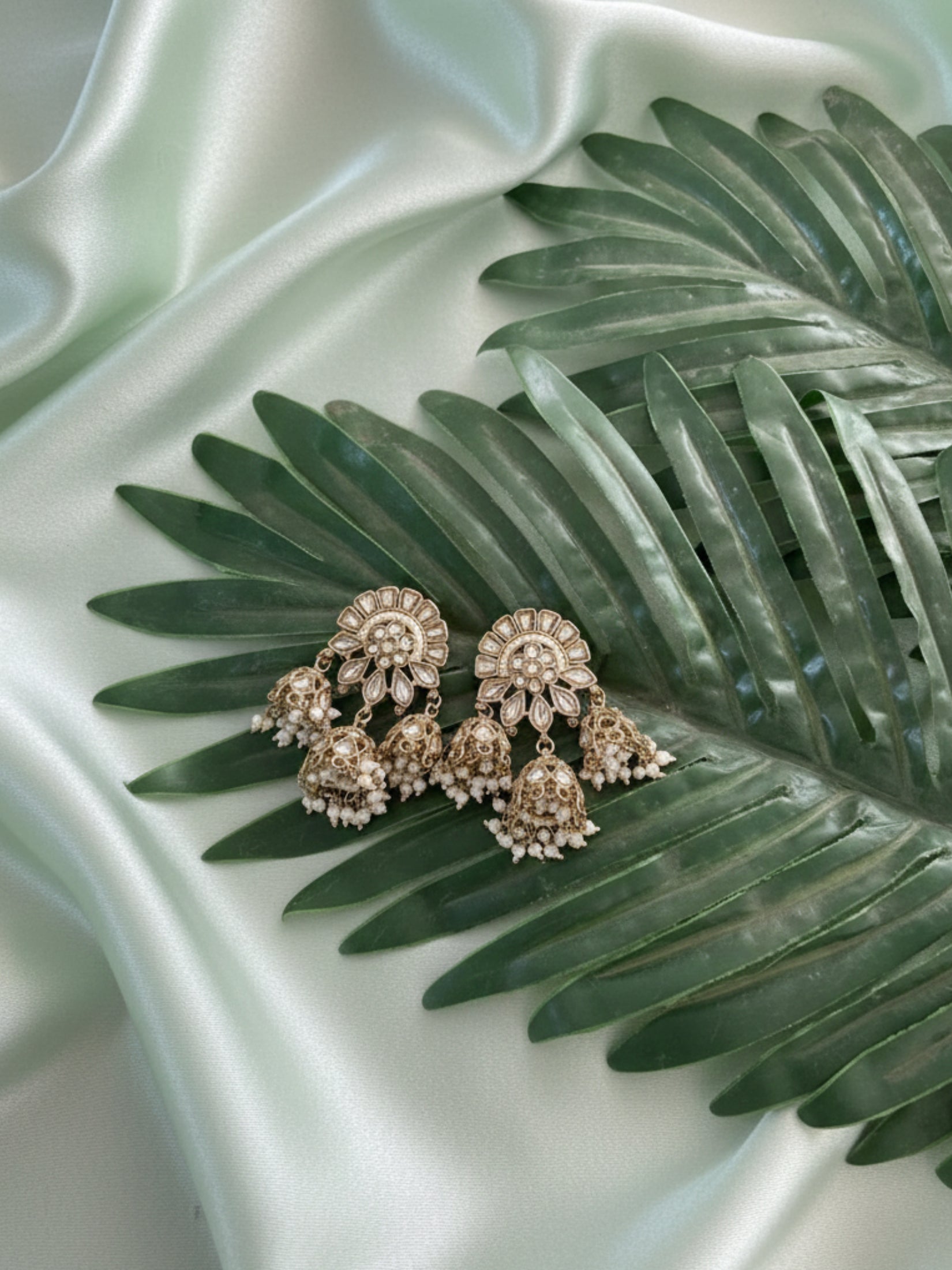 Antique Gold Dangler Earrings With Small Jhumkas