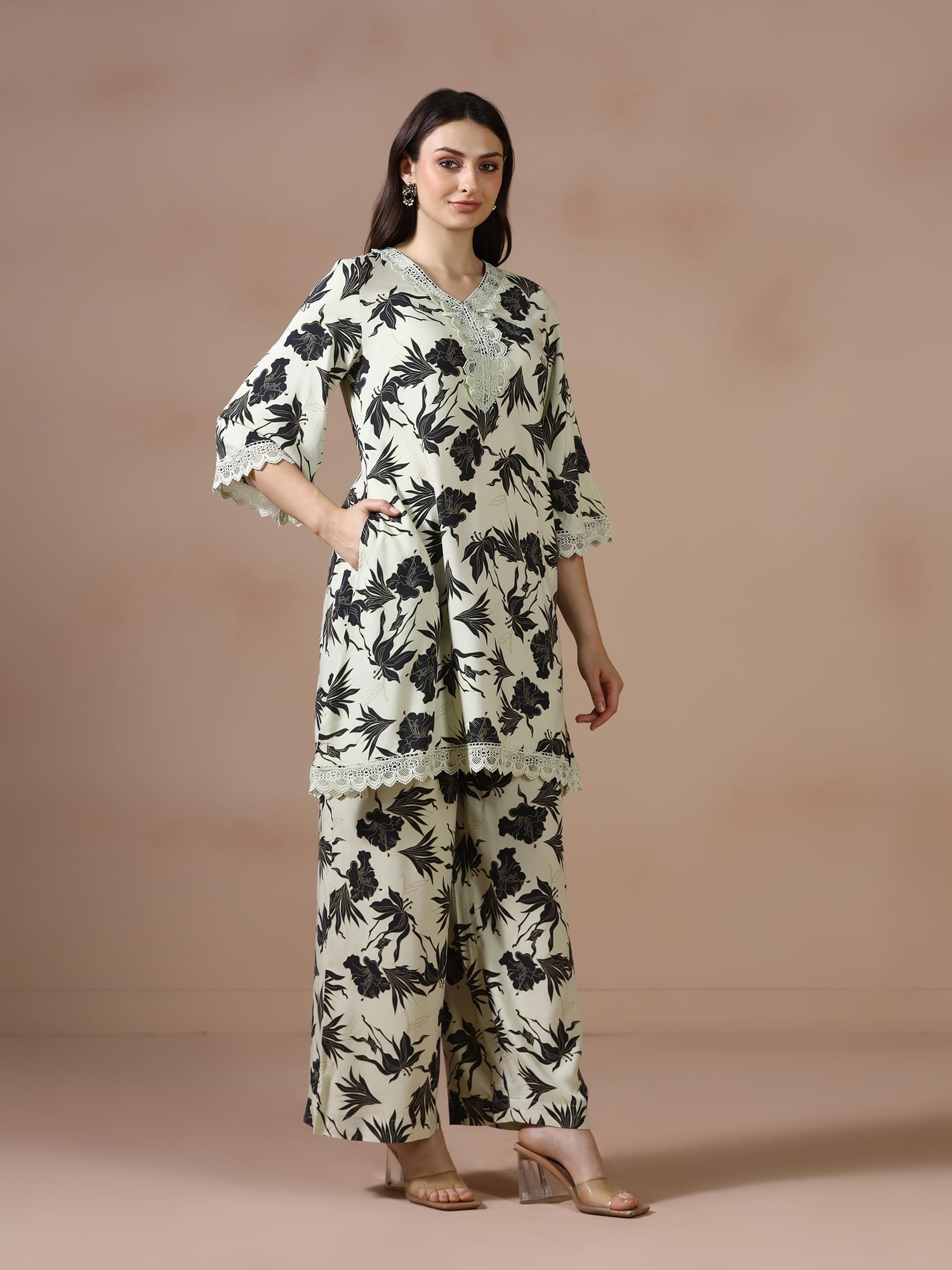 Women Green Liva Printed Co Ord Set.