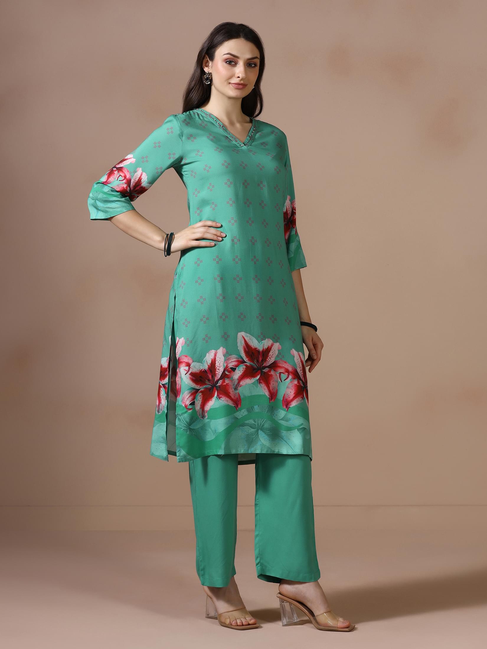 Green Liva Printed Co Ord Set.