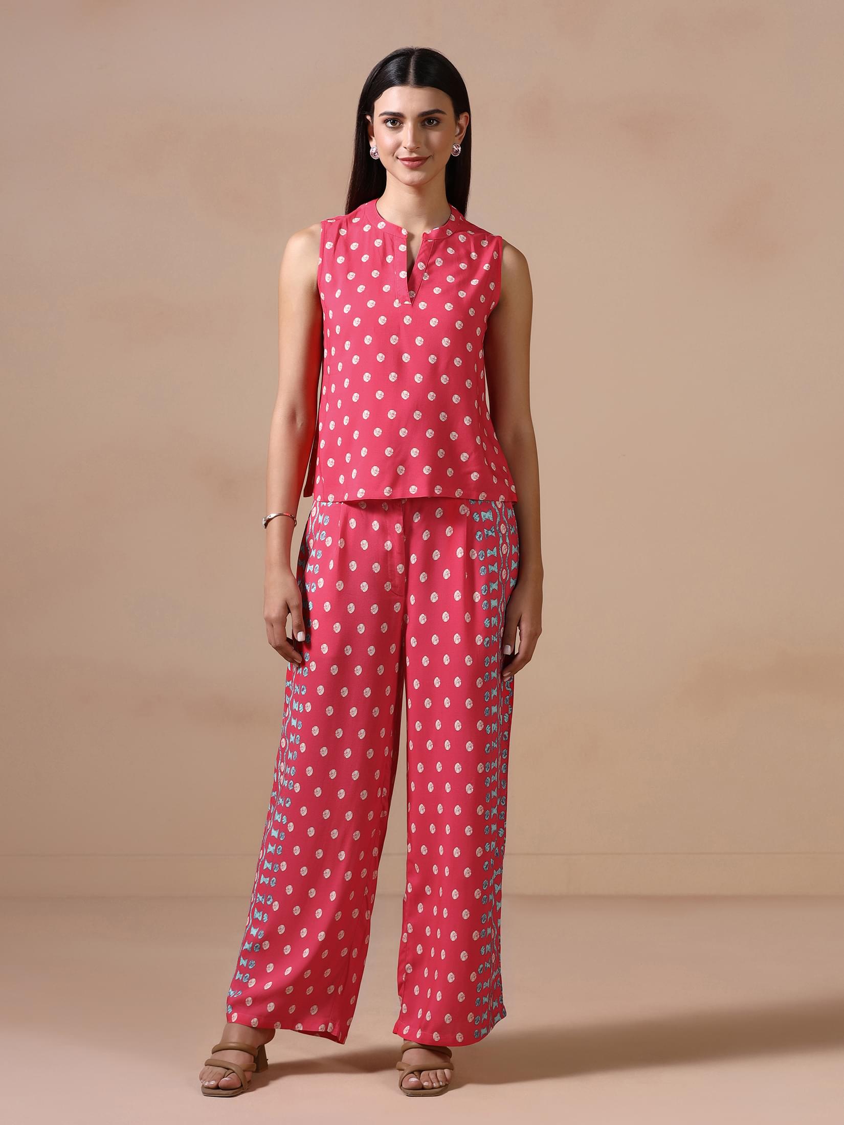 Women Liva Pink Printed Co Ord Set.