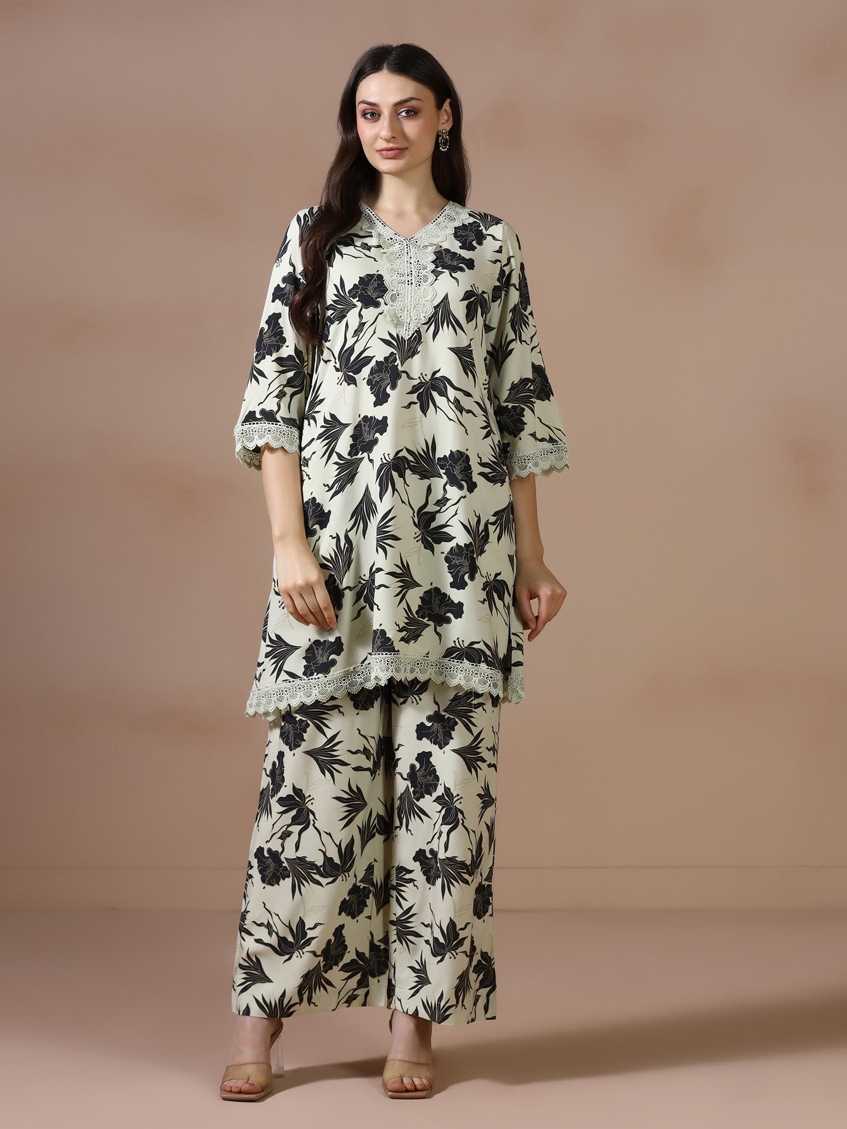 Women Green Liva Printed Co Ord Set.