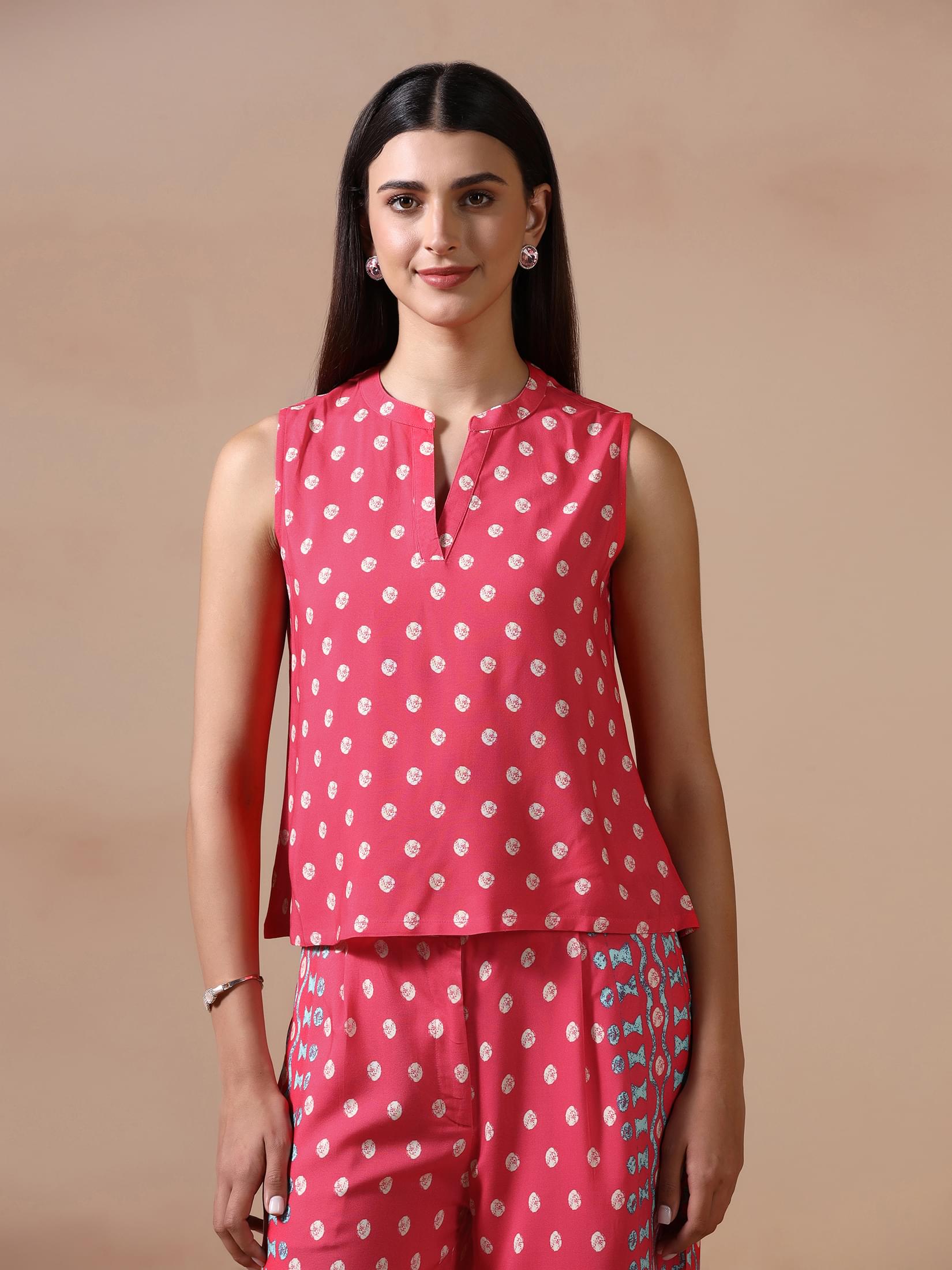 Women Liva Pink Printed Co Ord Set.